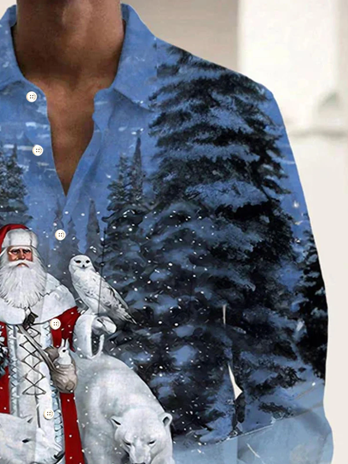 Royaura® Christmas Snowman Print Men's Button Pocket Long Sleeve Shirt Big & Tall