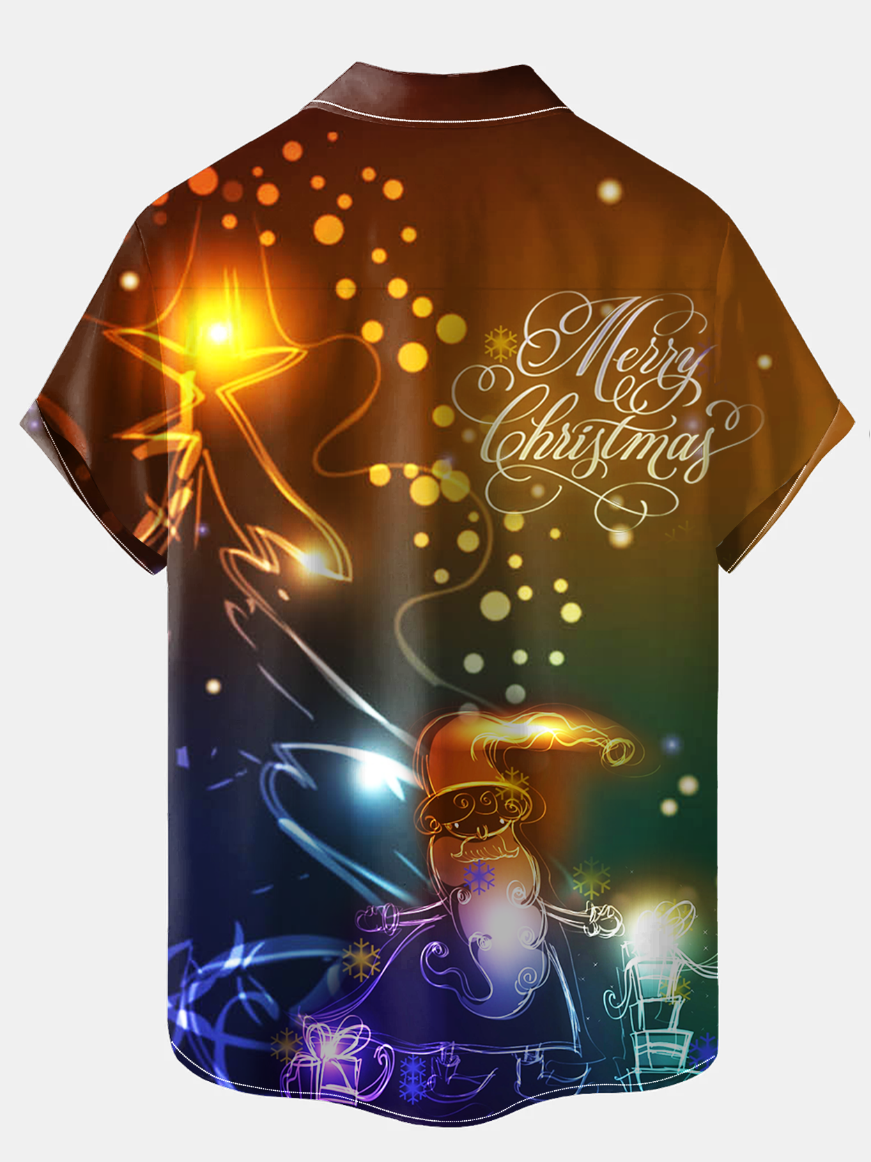 Royaura® Christmas Colorful Lights Print Men's Holiday Chest Pocket Stretch Short Sleeve Shirt Big & Tall