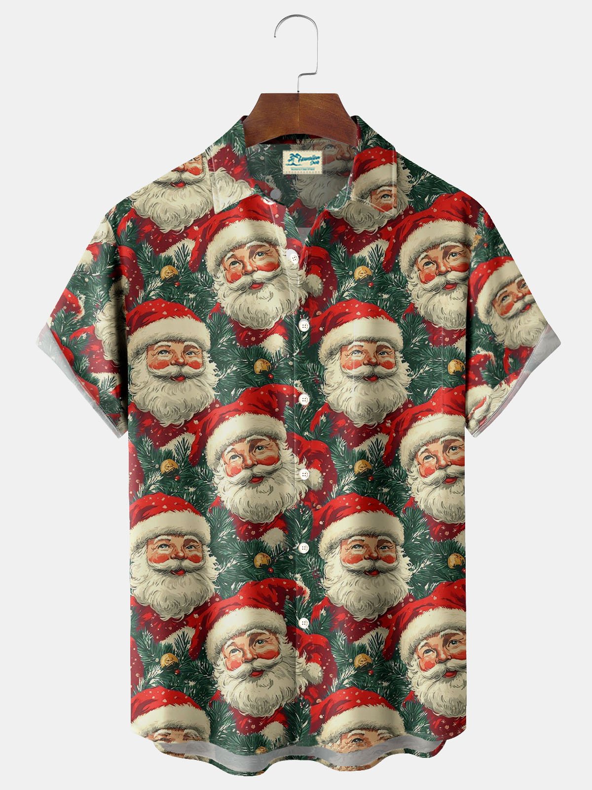 Royaura® Santa Claus Head Print Men's Button Pocket Short Sleeve Shirt Big & Tall