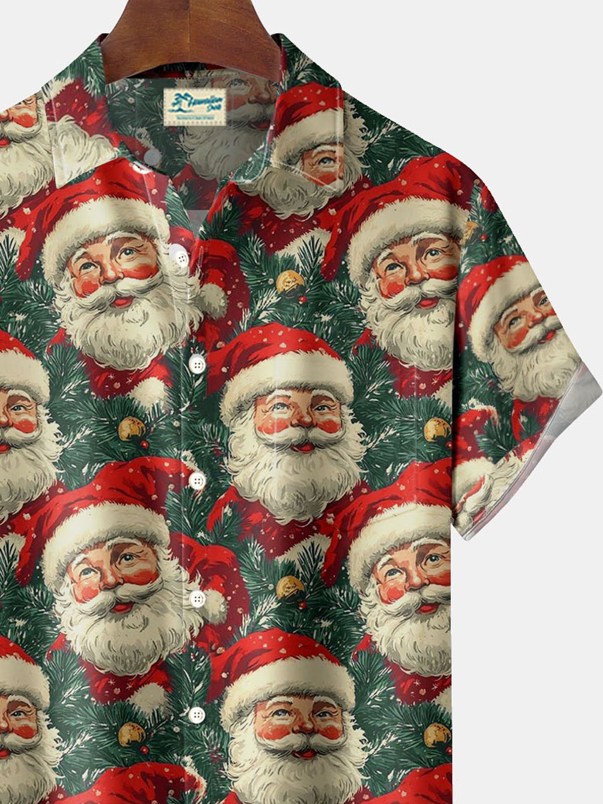 Royaura® Santa Claus Head Print Men's Button Pocket Short Sleeve Shirt Big & Tall