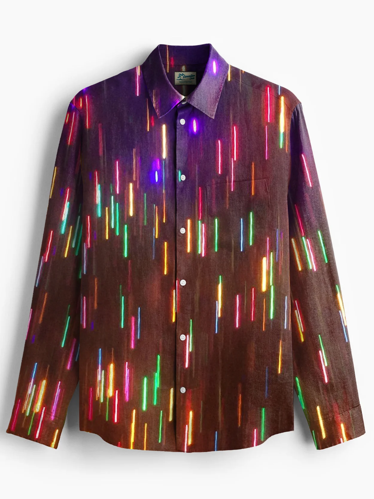 Royaura® Christmas Colorful Lights Print Men's Holiday Chest Pocket Stretch Long Sleeve Shirt Big & Tall