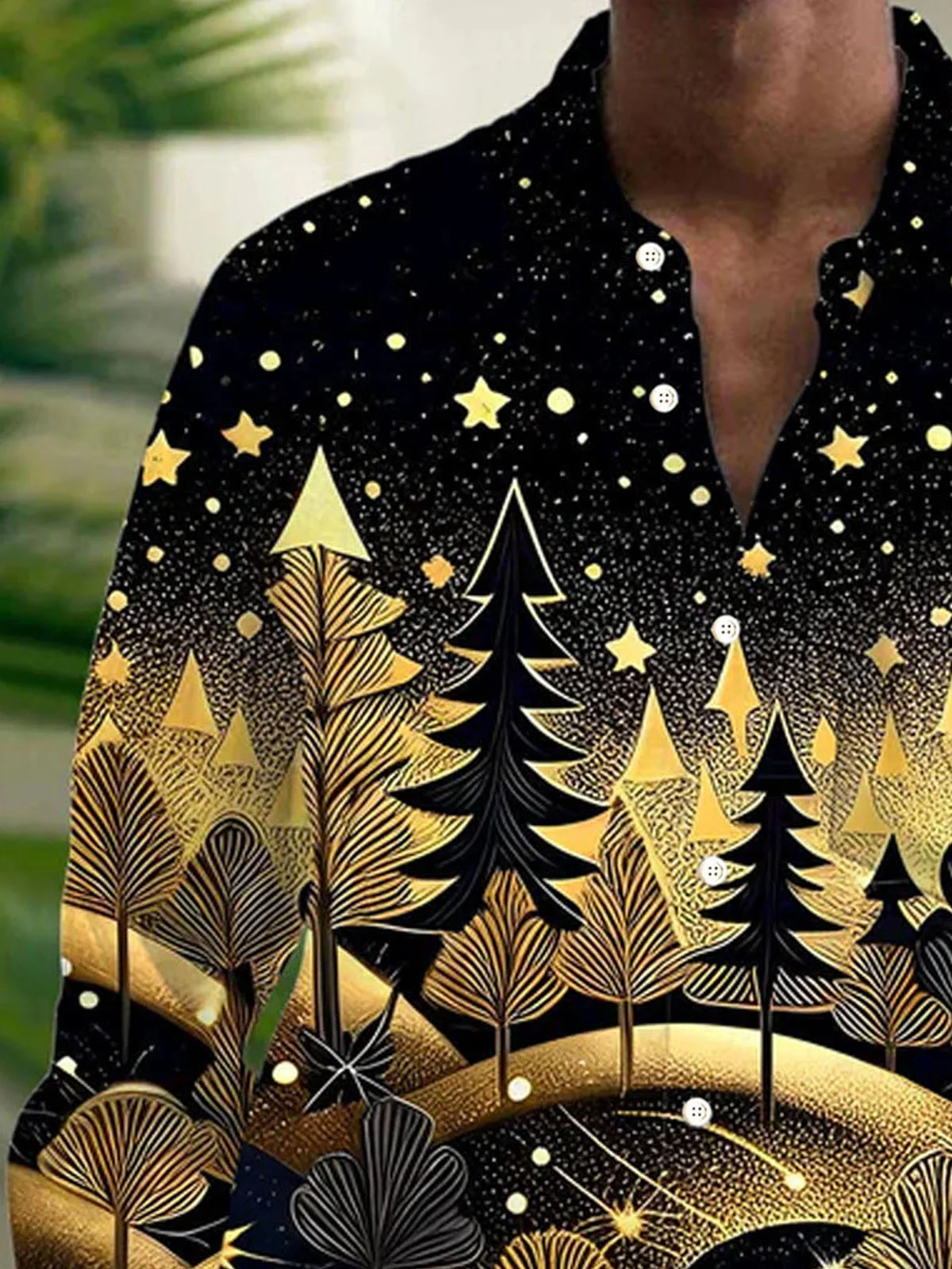 Royaura® Christmas New Year Print Men's Button Pocket Long Sleeve Shirt Big & Tall