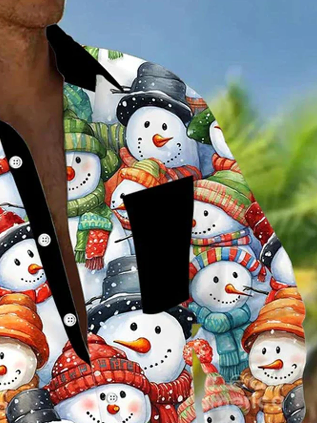 Royaura® Christmas Snowman Print Men's Button Pocket Long Sleeve Shirt Big & Tall