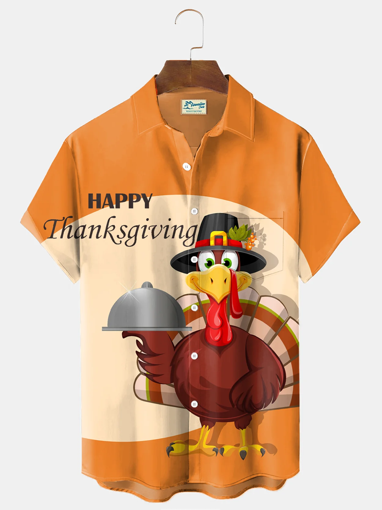 Royaura® Thanksgiving Turkey Print Men's Holiday Chest Pocket Stretch Short Sleeve Shirt Big & Tall