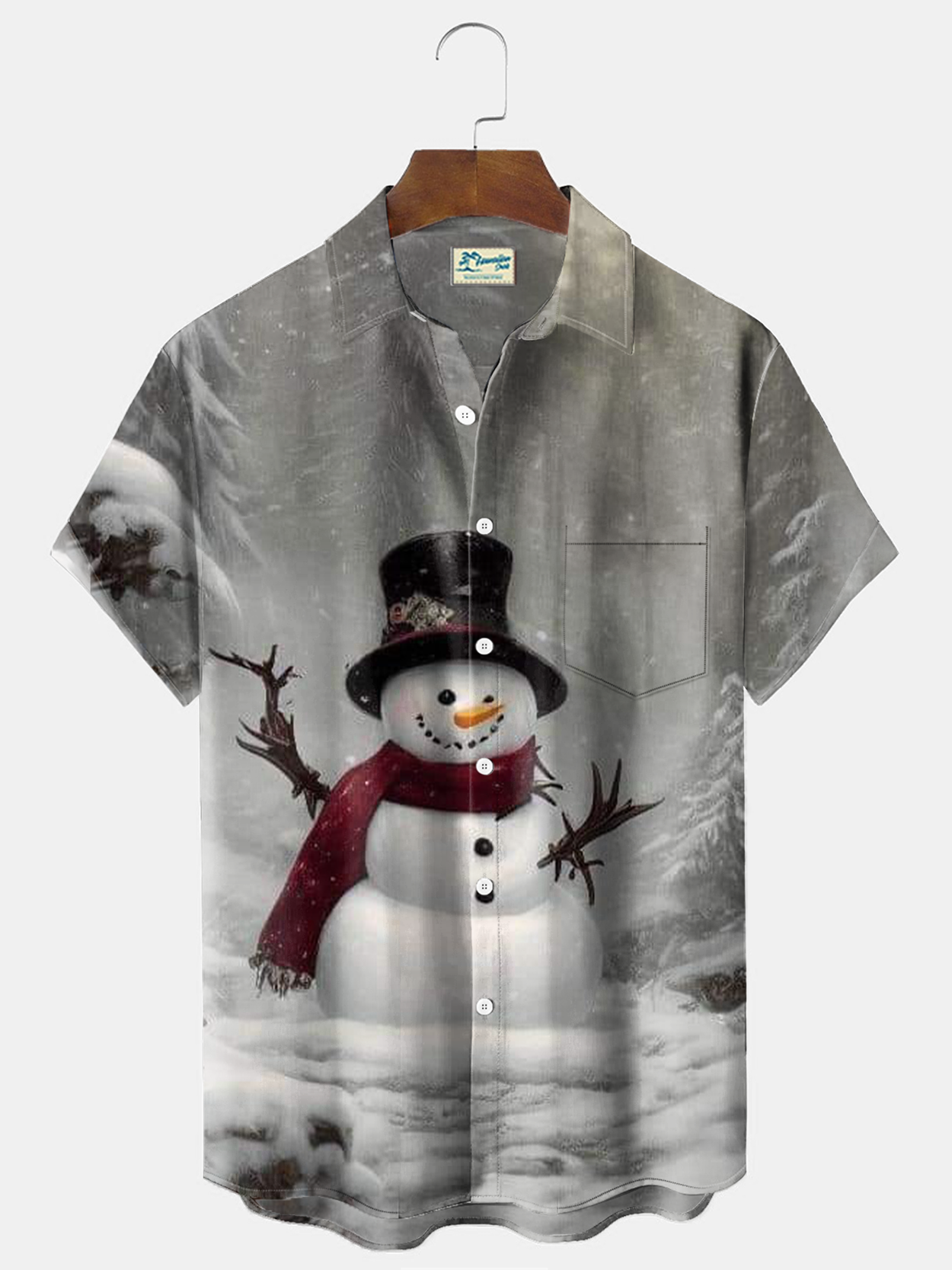 Royaura® Christmas Snowman Print Men's Holiday Chest Pocket Stretch Short Sleeve Shirt Big & Tall