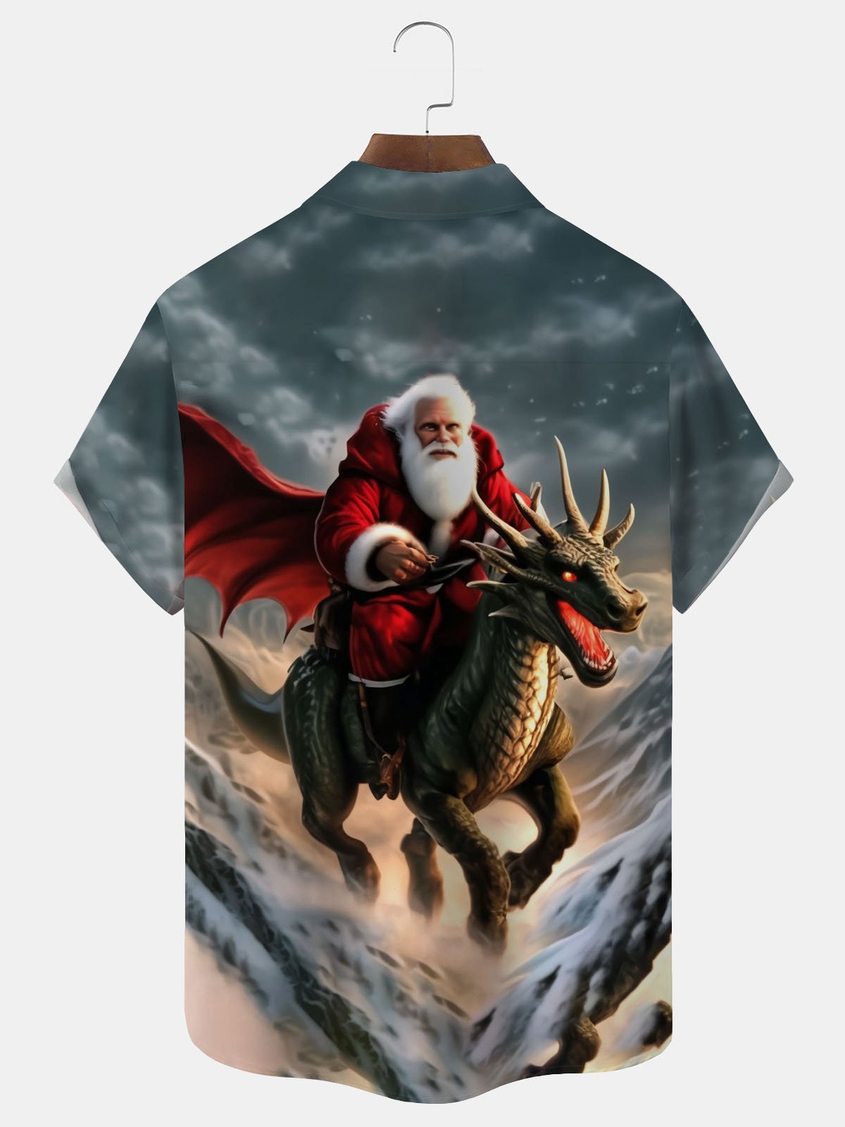 Royaura® Santa Claus Dragon Print Men's Button Pocket Short Sleeve Shirt Big & Tall