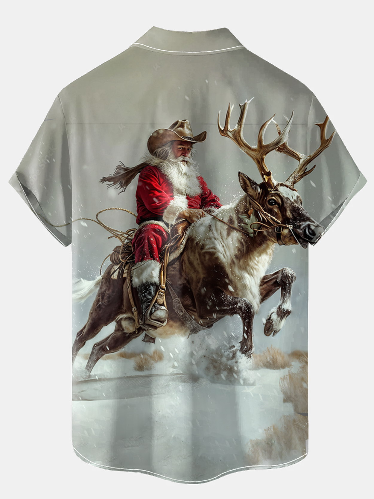 Royaura® Christmas Santa Claus Elk Print Men's Holiday Chest Pocket Stretch Short Sleeve Shirt Big & Tall