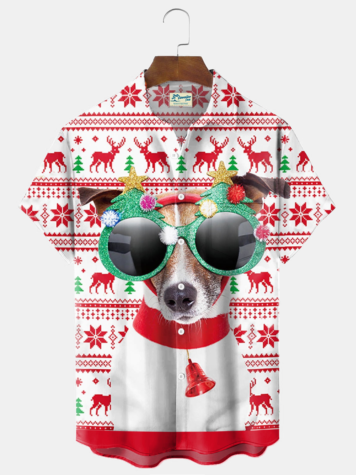 Royaura® Christmas Dog Print Men's Holiday Chest Pocket Stretch Short Sleeve Shirt Big & Tall