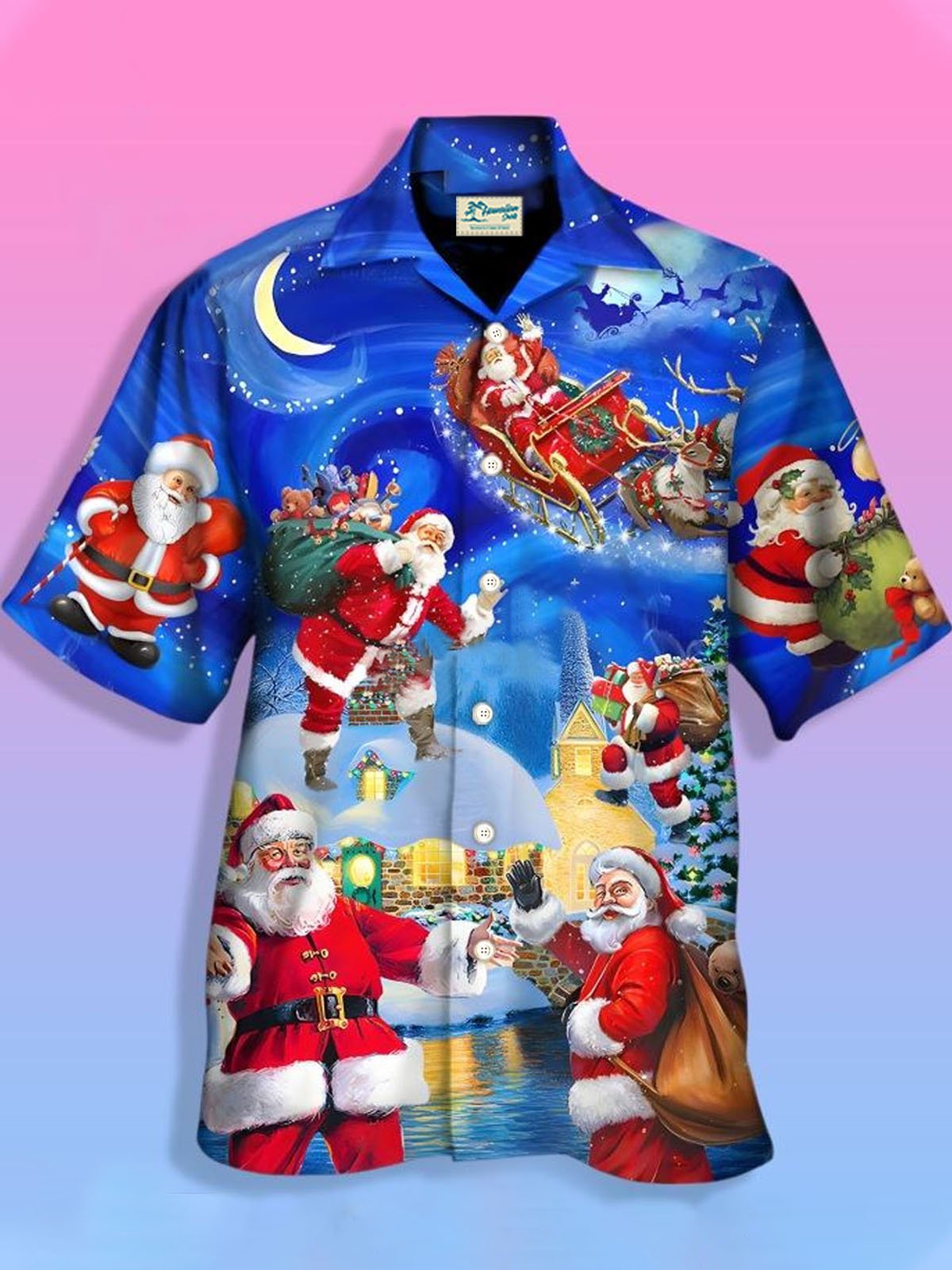 Royaura® Christmas Print Men's Button Pocket Short Sleeve Shirt Big & Tall