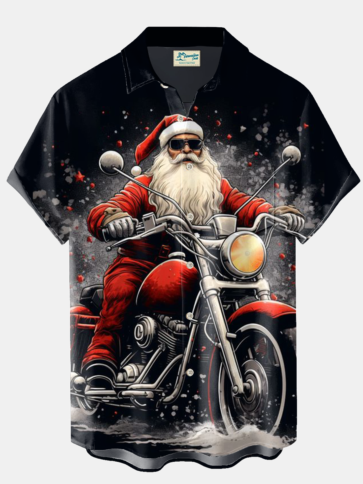 Royaura® Christmas Punk Santa Claus Motorcycle Print Men's Holiday Chest Pocket Stretch Short Sleeve Shirt Big & Tall