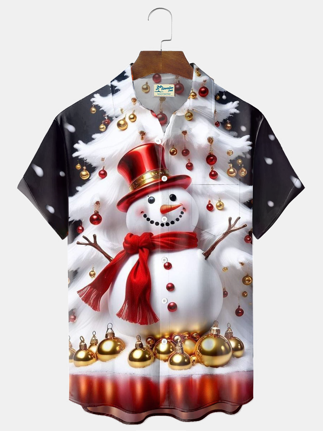 Royaura® Christmas Snowman Print Men's Holiday Chest Pocket Stretch Short Sleeve Shirt Big & Tall