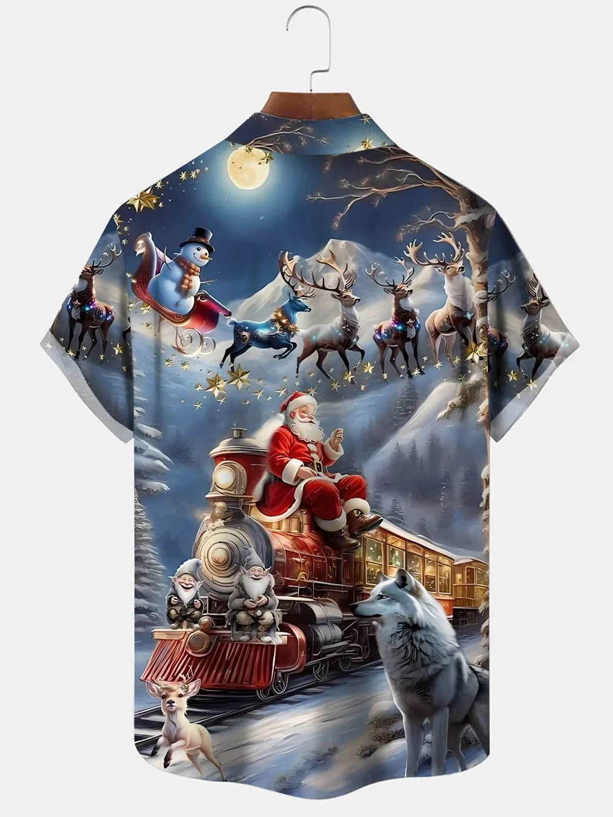 Royaura® Christmas Santa 3D Digital Print Men's Button Pocket Short Sleeve Shirt Big & Tall