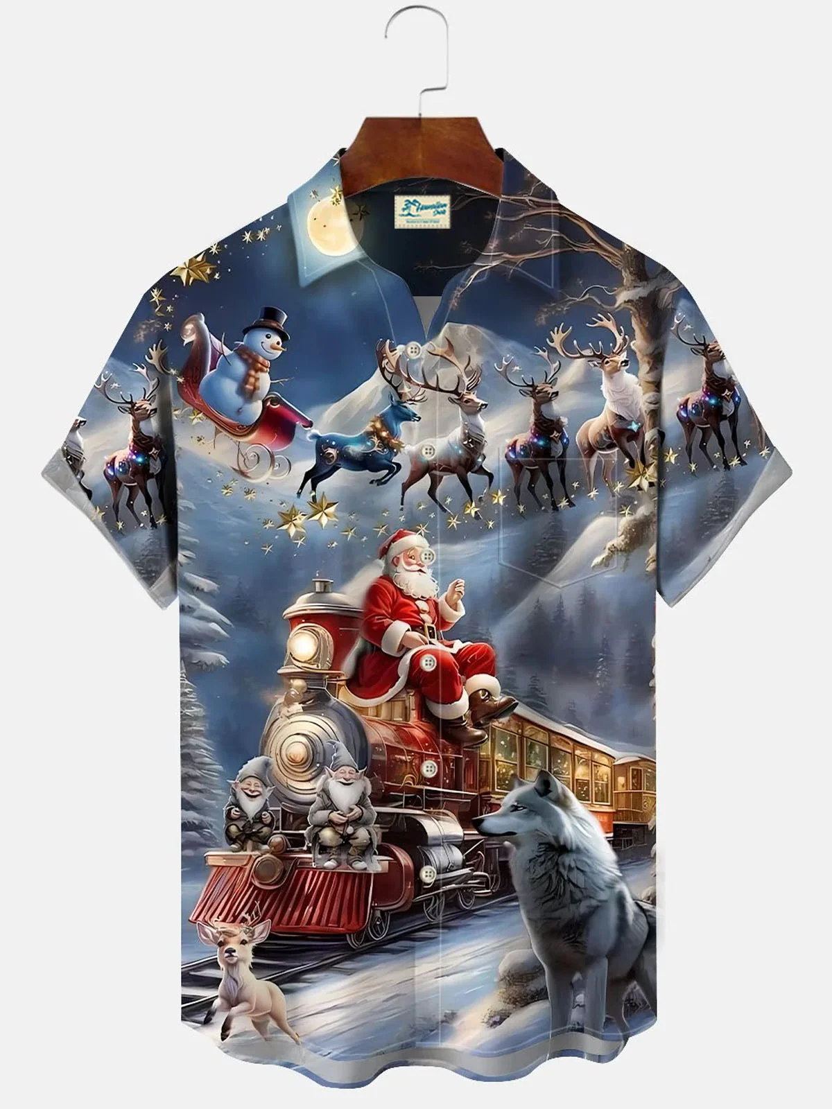 Royaura® Christmas Santa 3D Digital Print Men's Button Pocket Short Sleeve Shirt Big & Tall