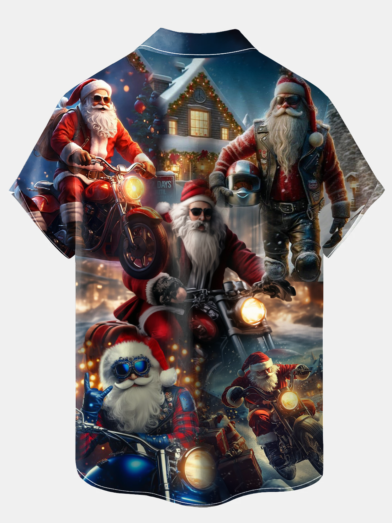 Royaura® Christmas Punk Santa Claus Motorcycles Print Men's Holiday Chest Pocket Stretch Short Sleeve Shirt Big & Tall