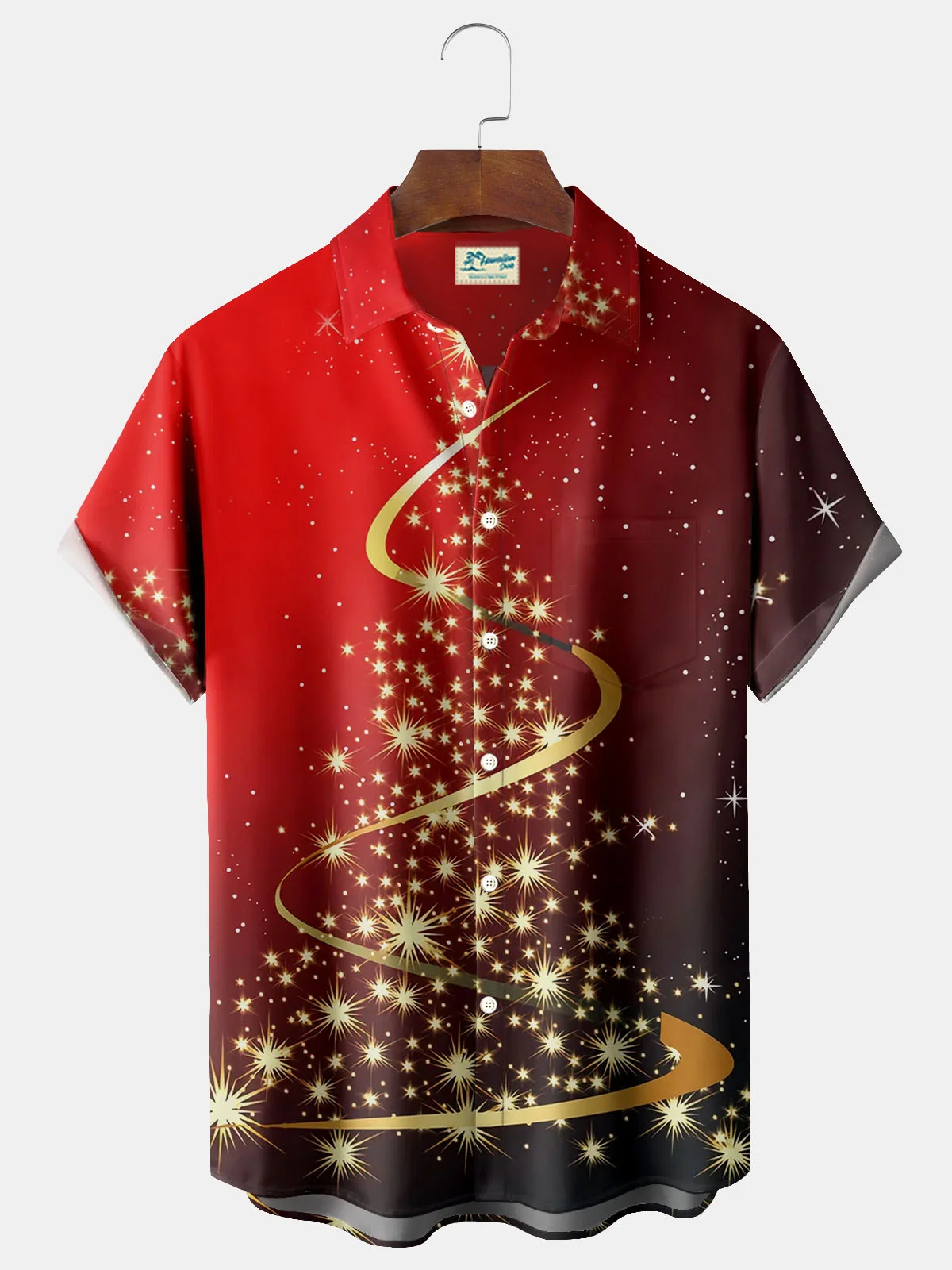 Royaura® Christmas Gradient Print Men's Button Pocket Short Sleeve Shirt Big & Tall