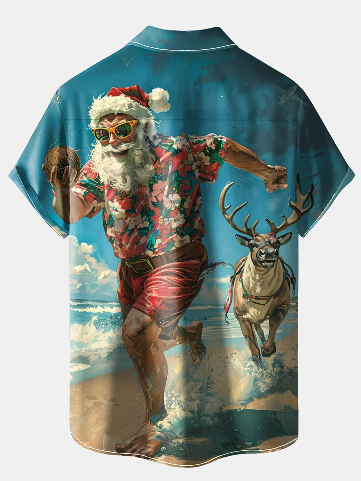 Royaura® Christmas Santa Claus Elk Print Men's Holiday Chest Pocket Stretch Short Sleeve Shirt Big & Tall