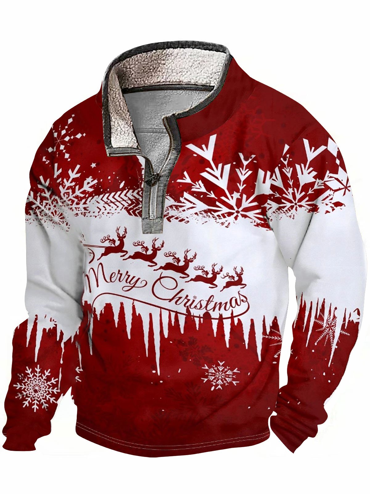 Royaura® Christmas Gradient Print Men's Zipper Stand Collar Long Sleeve Sweatshirt Big & Tall