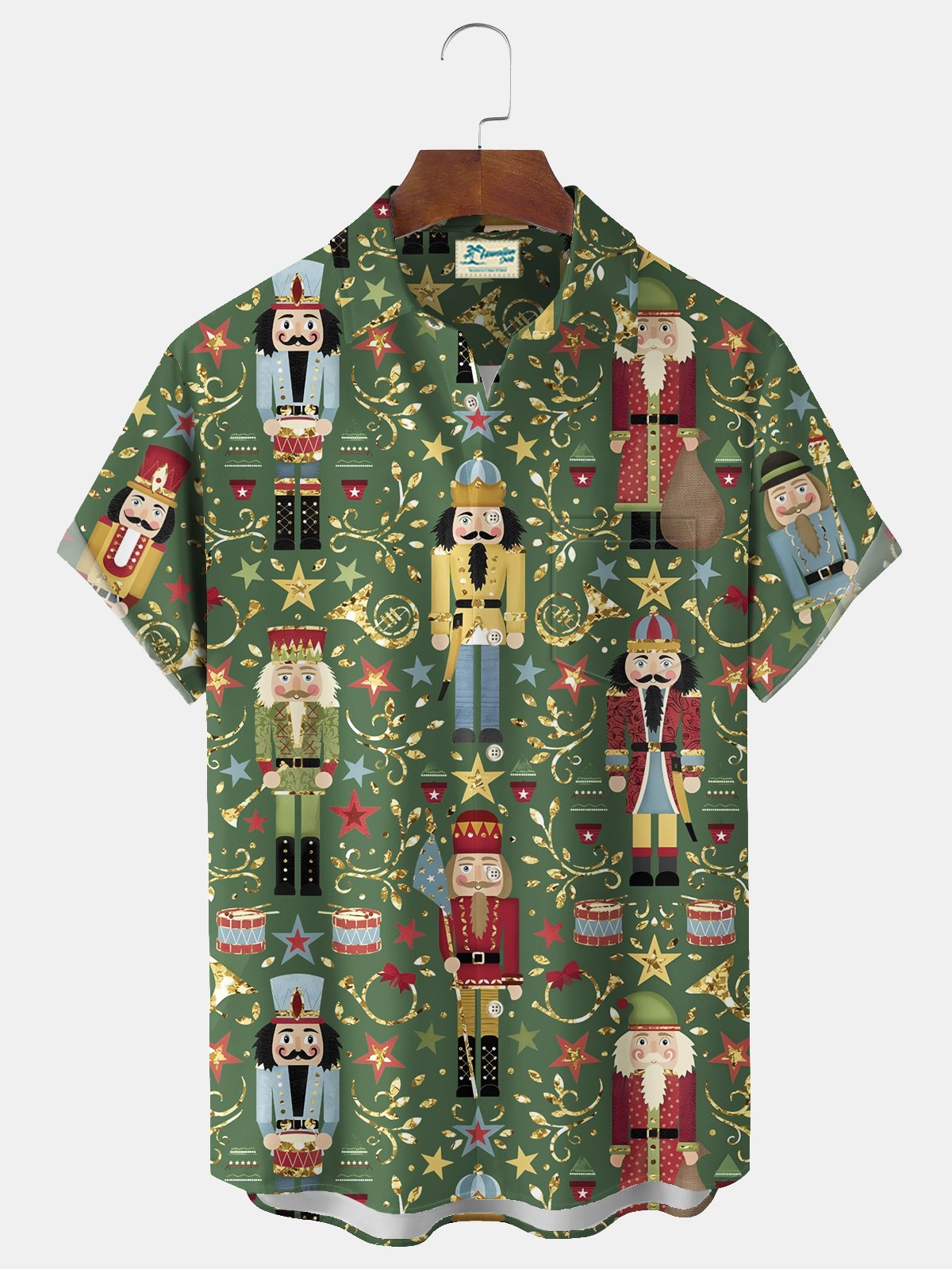 Royaura® Christmas Prince Cartoon Print Men's Chest Pocket Stretch Hawaiian Shirt Big Tall