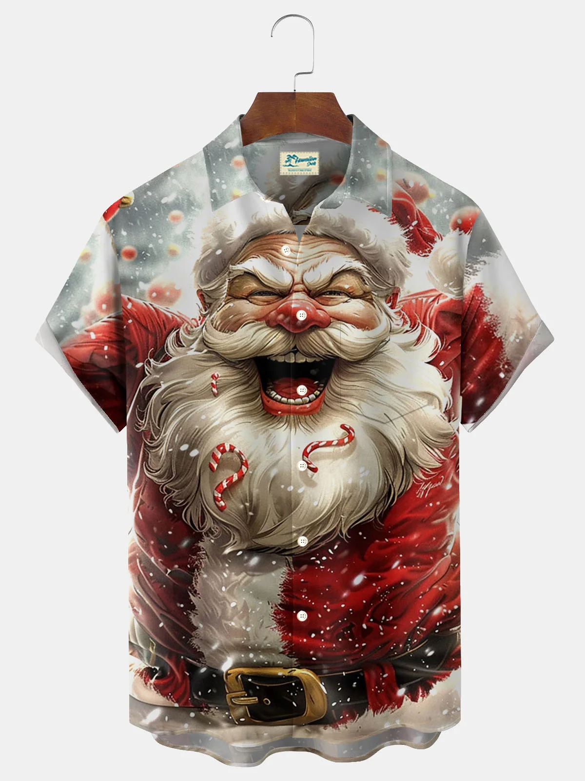 Royaura® Christmas Fun Art Print Men's Button Pocket Short Sleeve Shirt Big & Tall