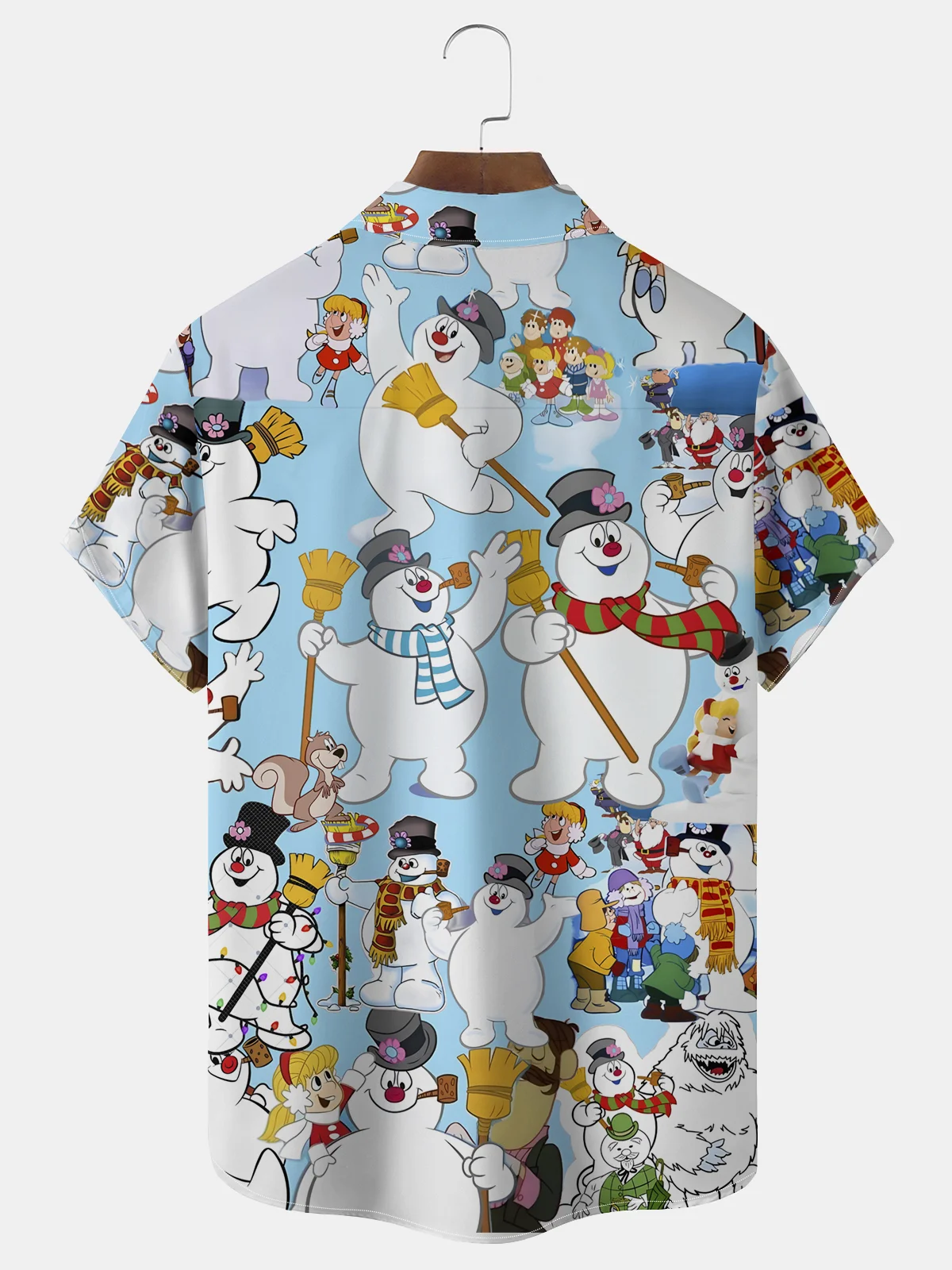 Royaura® Christmas Snowman Cartoon Print Men's Chest Pocket Stretch Hawaiian Shirt Big Tall