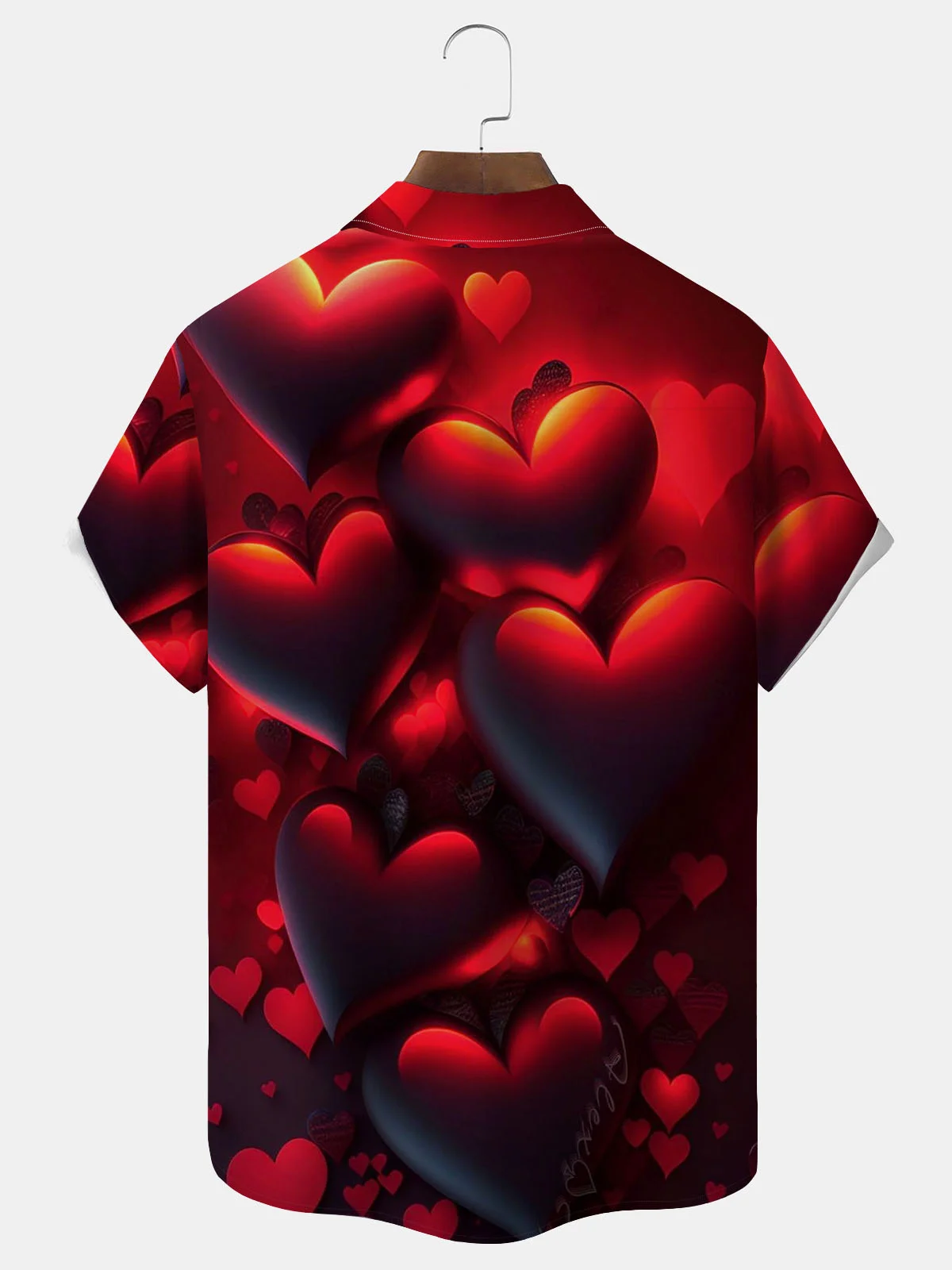 Royaura® Valentine's Day Gradient Heart Print Men's Button Pocket Short Sleeve Shirt Big & Tall