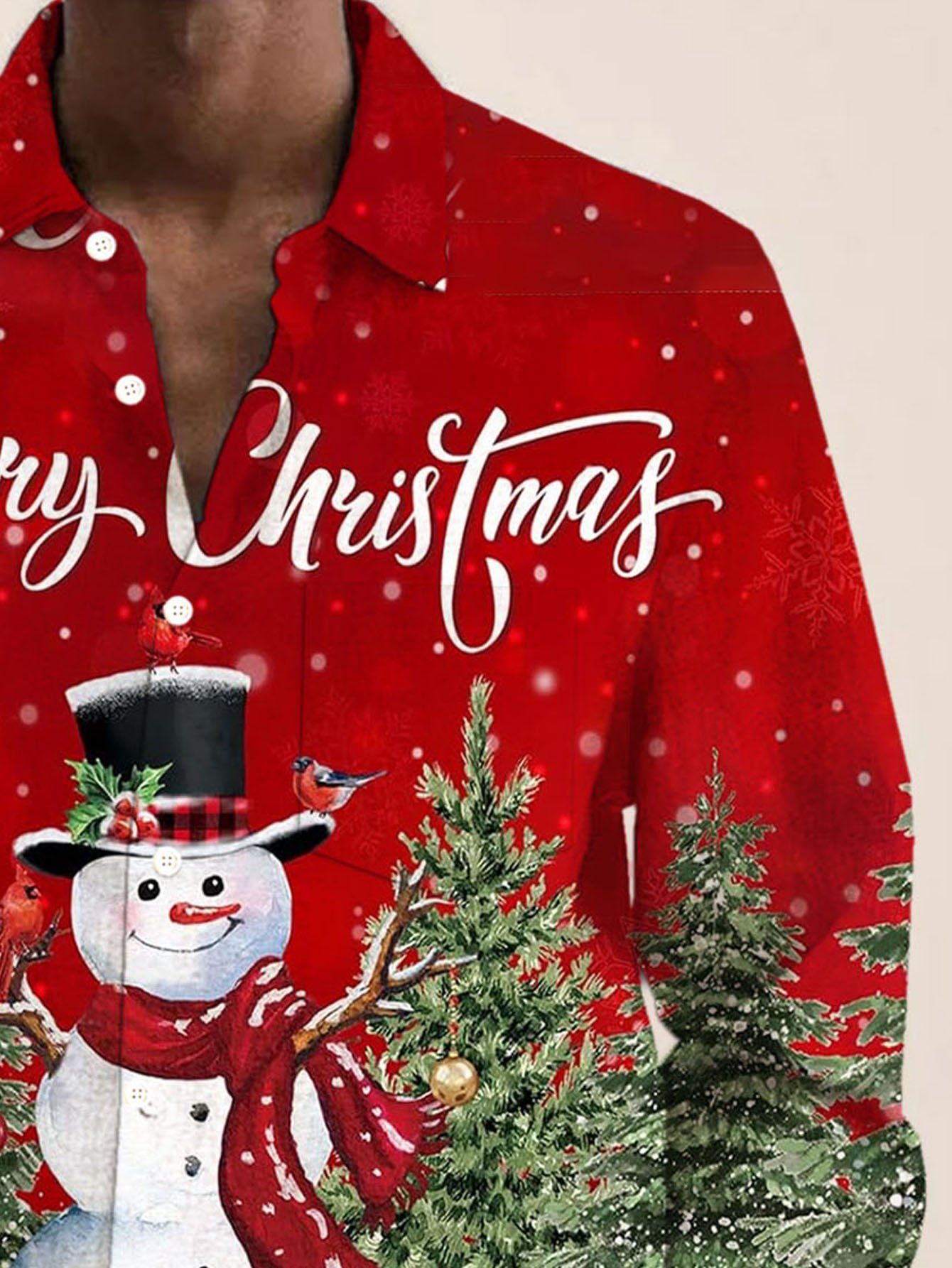 Royaura® Christmas Snowman Print Men's Button Pocket Long Sleeve Shirt Big & Tall