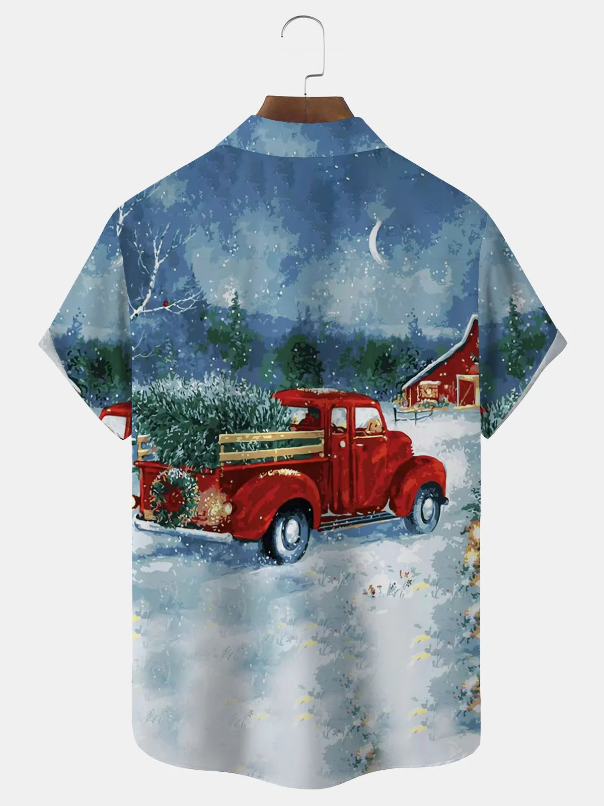 Royaura® Christmas Art Oil Painting Christmas Tree Print Men's Button Pocket Short Sleeve Shirt Big & Tall