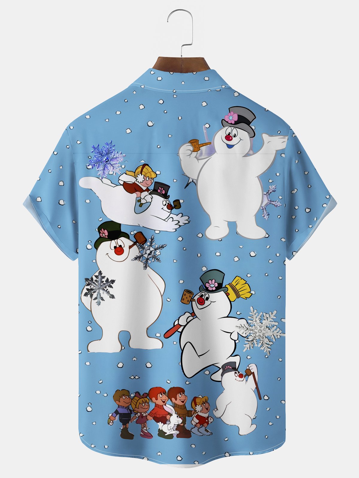 Royaura® Christmas Snowman Cartoon Print Men's Chest Pocket Stretch Hawaiian Shirt Big Tall