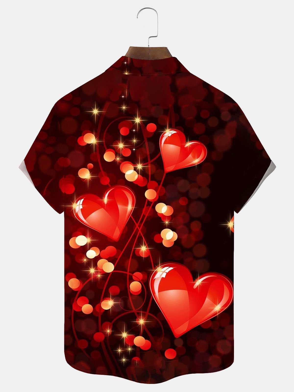 Royaura® Valentine's Day Heart Print Men's Button Pocket Short Sleeve Shirt Big & Tall