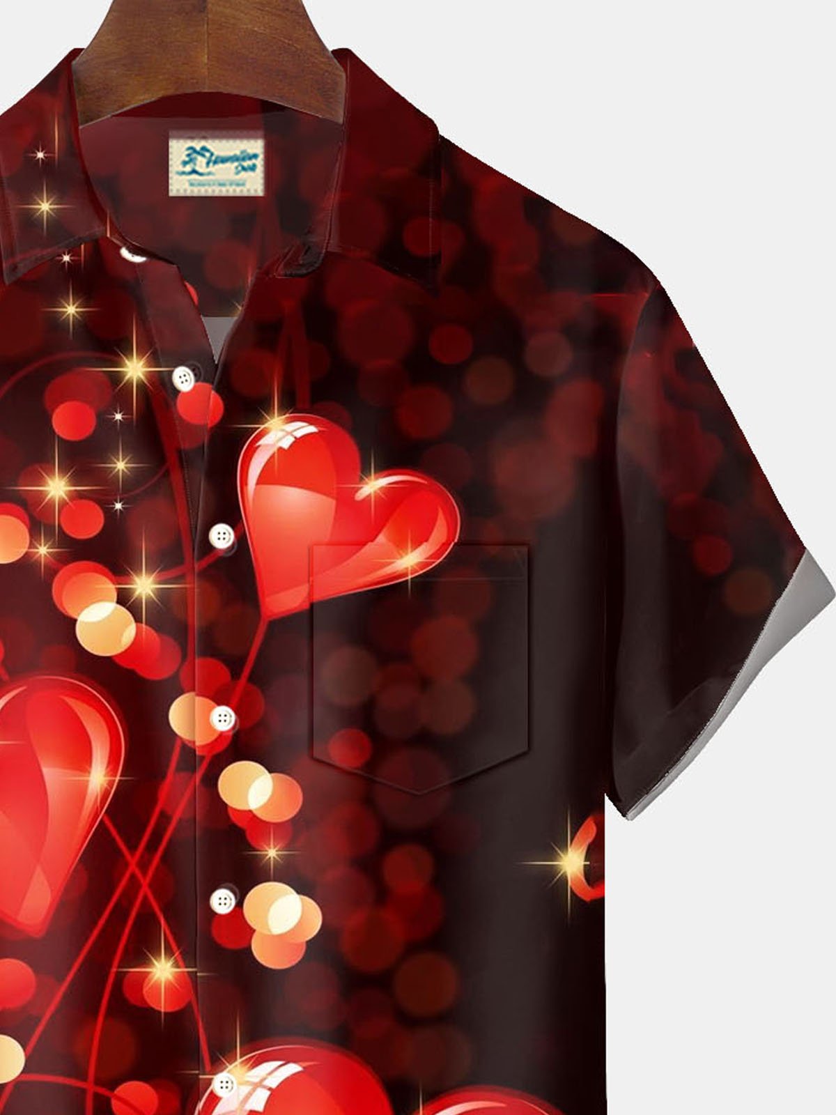 Royaura® Valentine's Day Heart Print Men's Button Pocket Short Sleeve Shirt Big & Tall