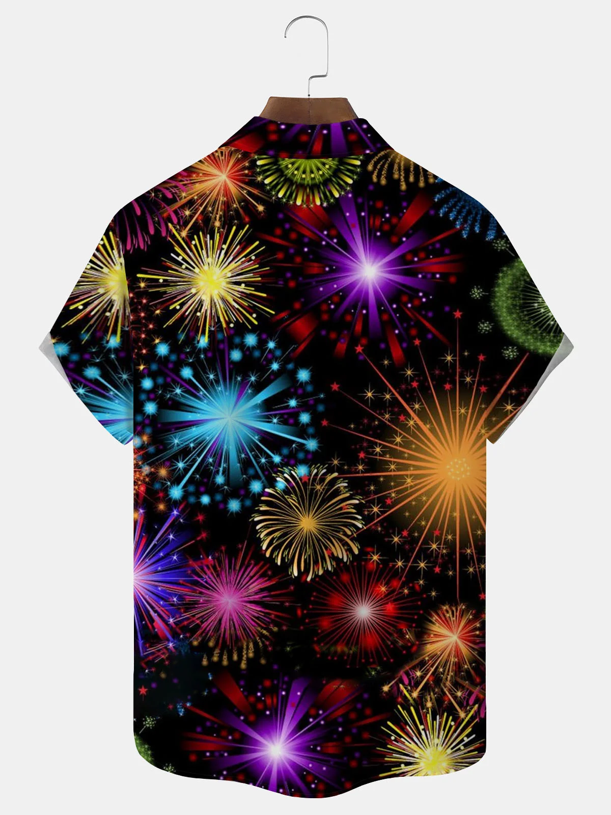 Royaura® Holiday Happy New Year Fireworks Print Men's Button Pocket Short Sleeve Shirt Big & Tall