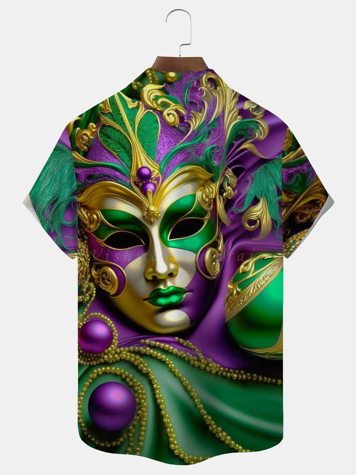 Royaura® Mardi Gras Mask Print Men's Button Pocket Short Sleeve Shirt Big & Tall