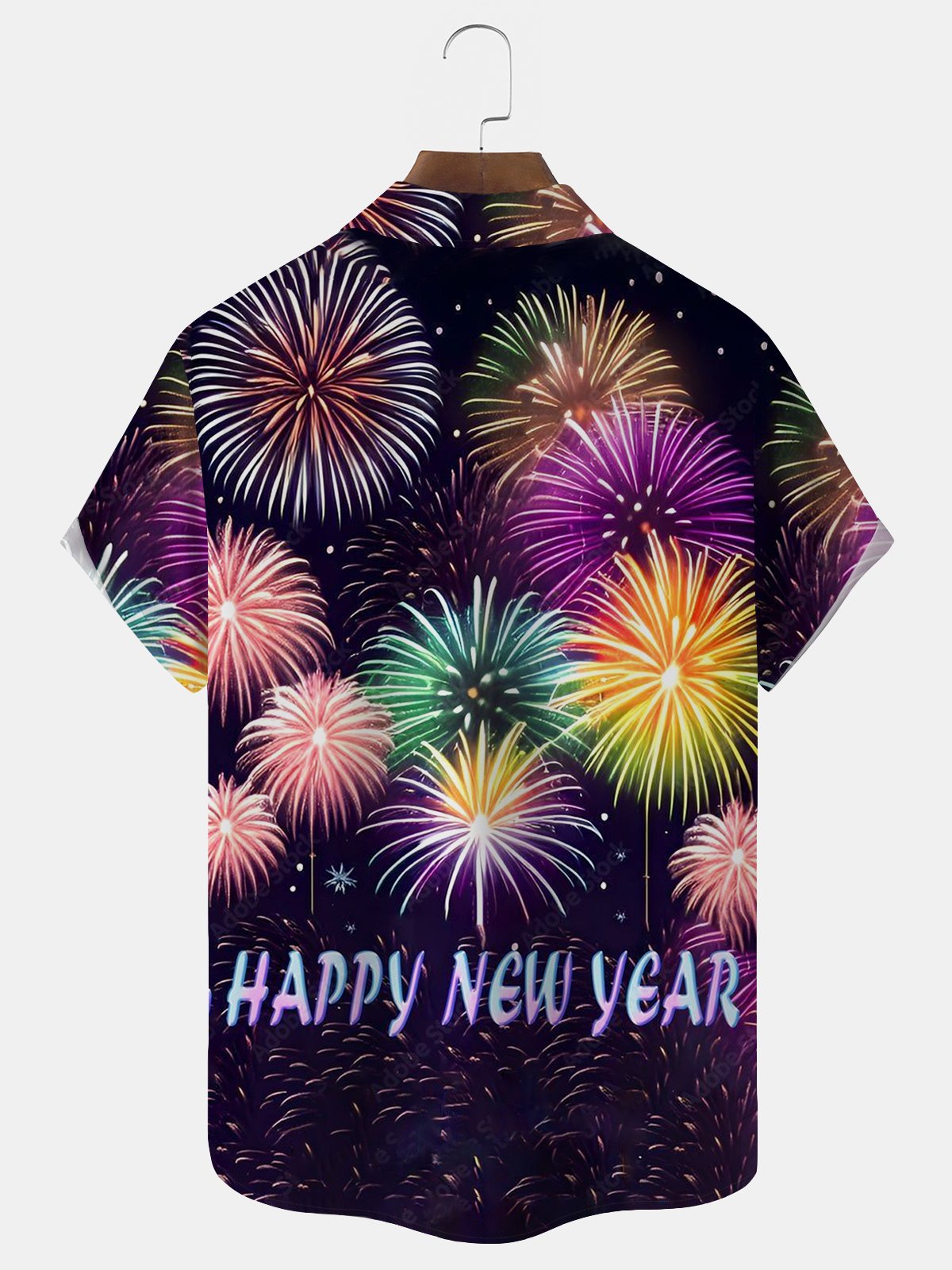 Royaura® Holiday Happy New Year Fireworks Print Men's Button Pocket Short Sleeve Shirt Big & Tall