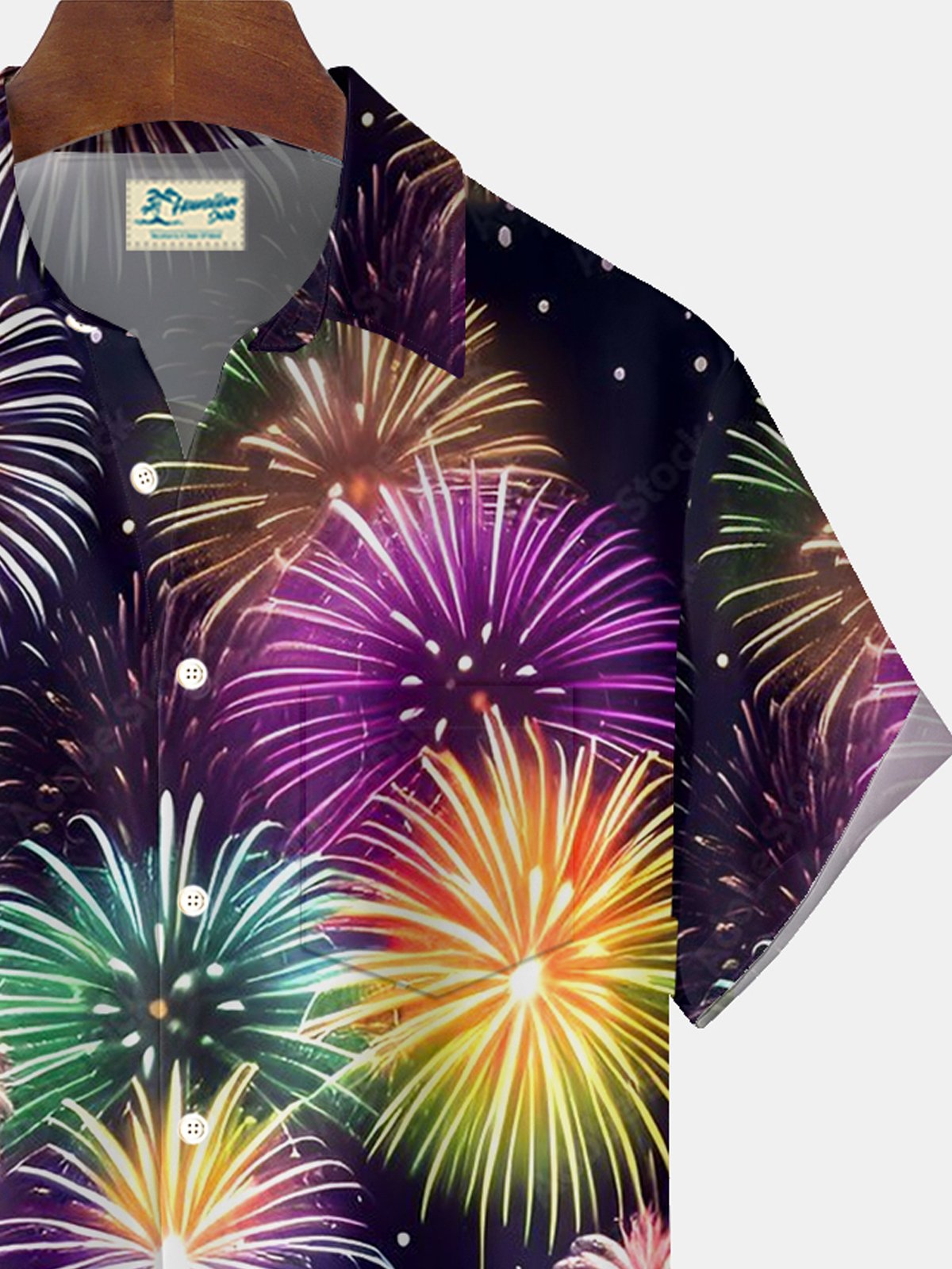 Royaura® Holiday Happy New Year Fireworks Print Men's Button Pocket Short Sleeve Shirt Big & Tall