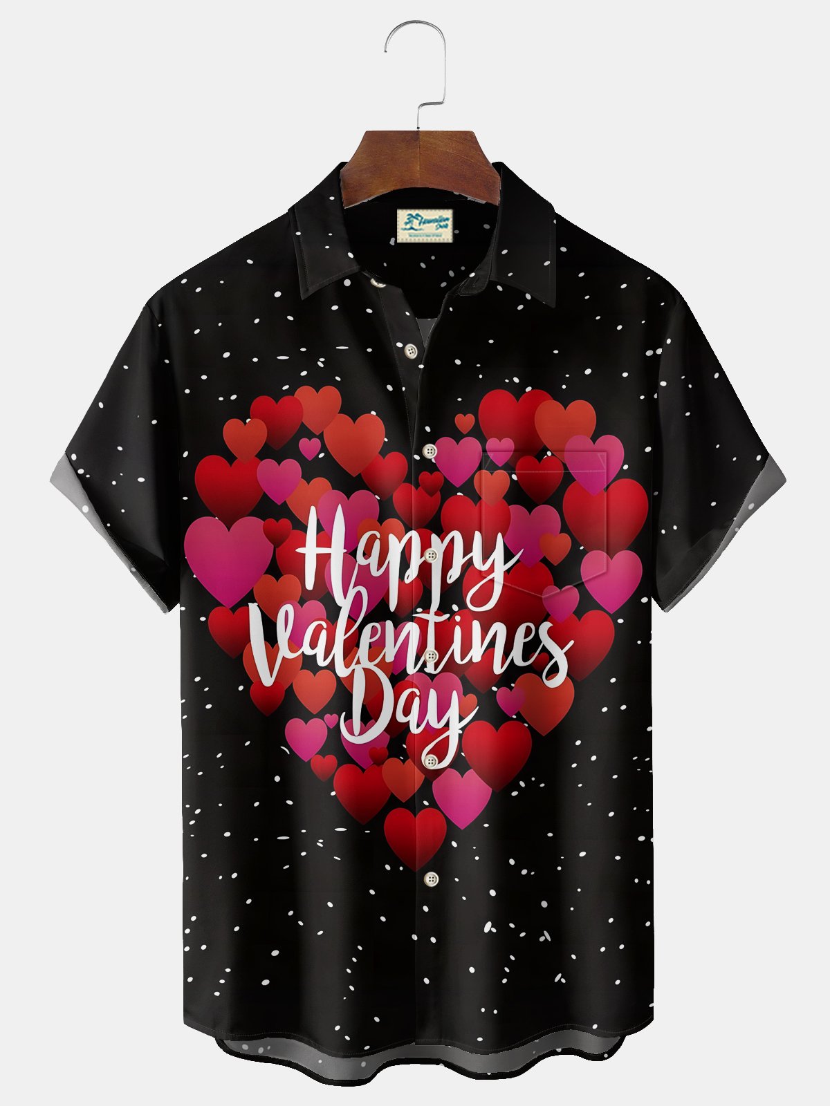 Royaura® Happy Valentine's Day Heart Print Men's Chest Pocket Stretch Hawaiian Shirt Big Tall