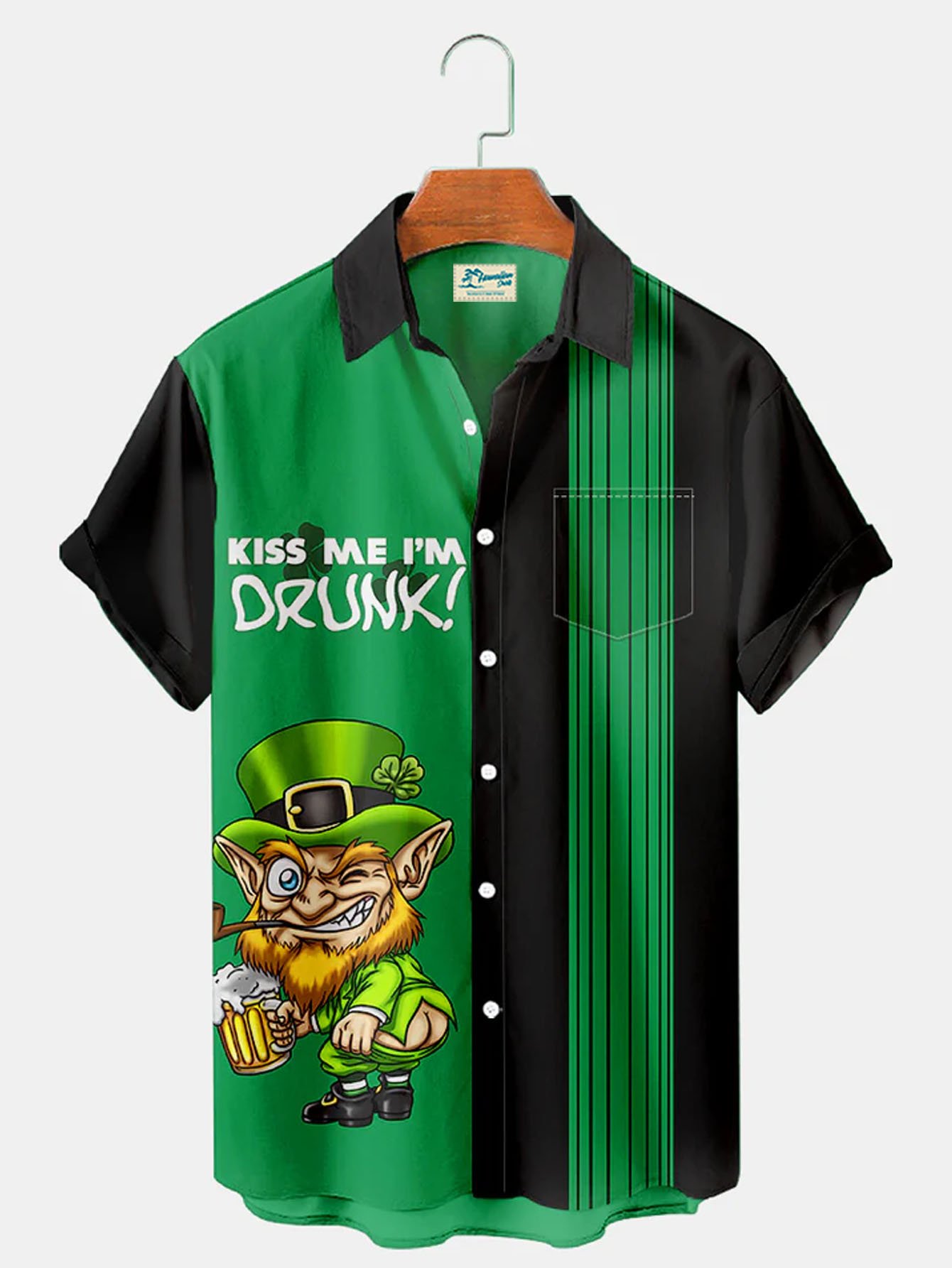 Royaura® St. Patrick's Day Print Men's Button Pocket Short Sleeve Shirt Big & Tall