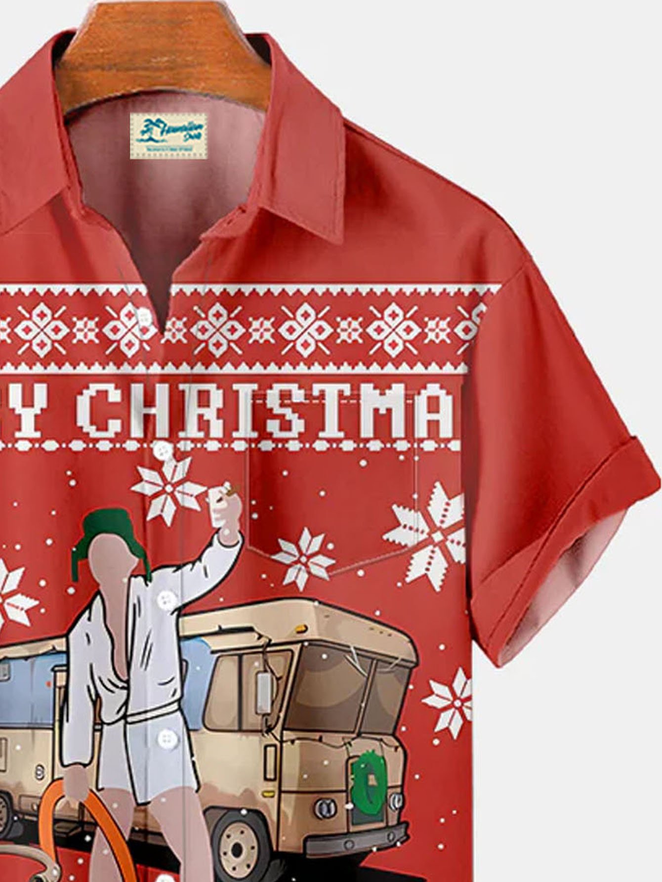 Royaura® Christmas Movie Print Men's Button Pocket Short Sleeve Shirt Big & Tall