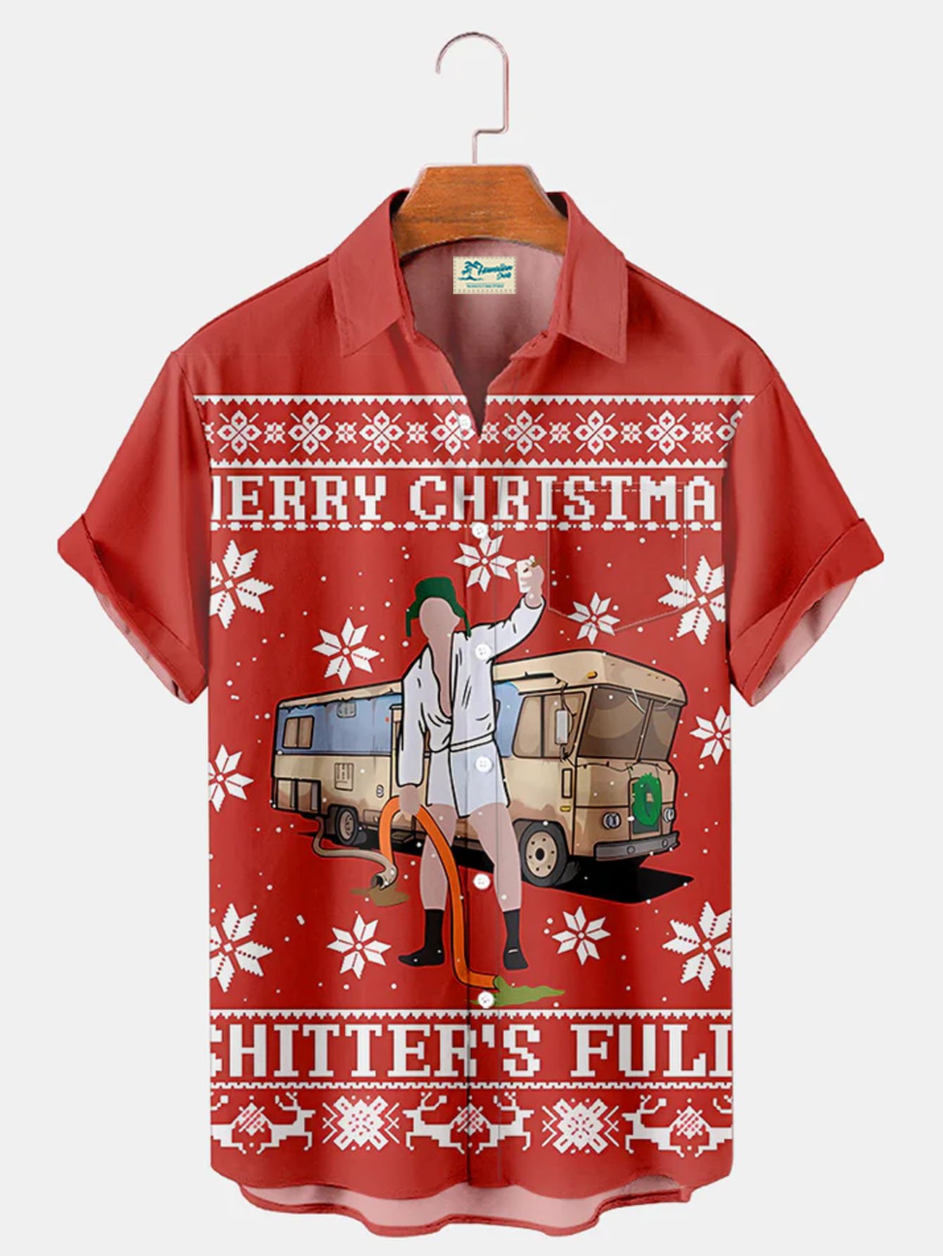 Royaura® Christmas Movie Print Men's Button Pocket Short Sleeve Shirt Big & Tall