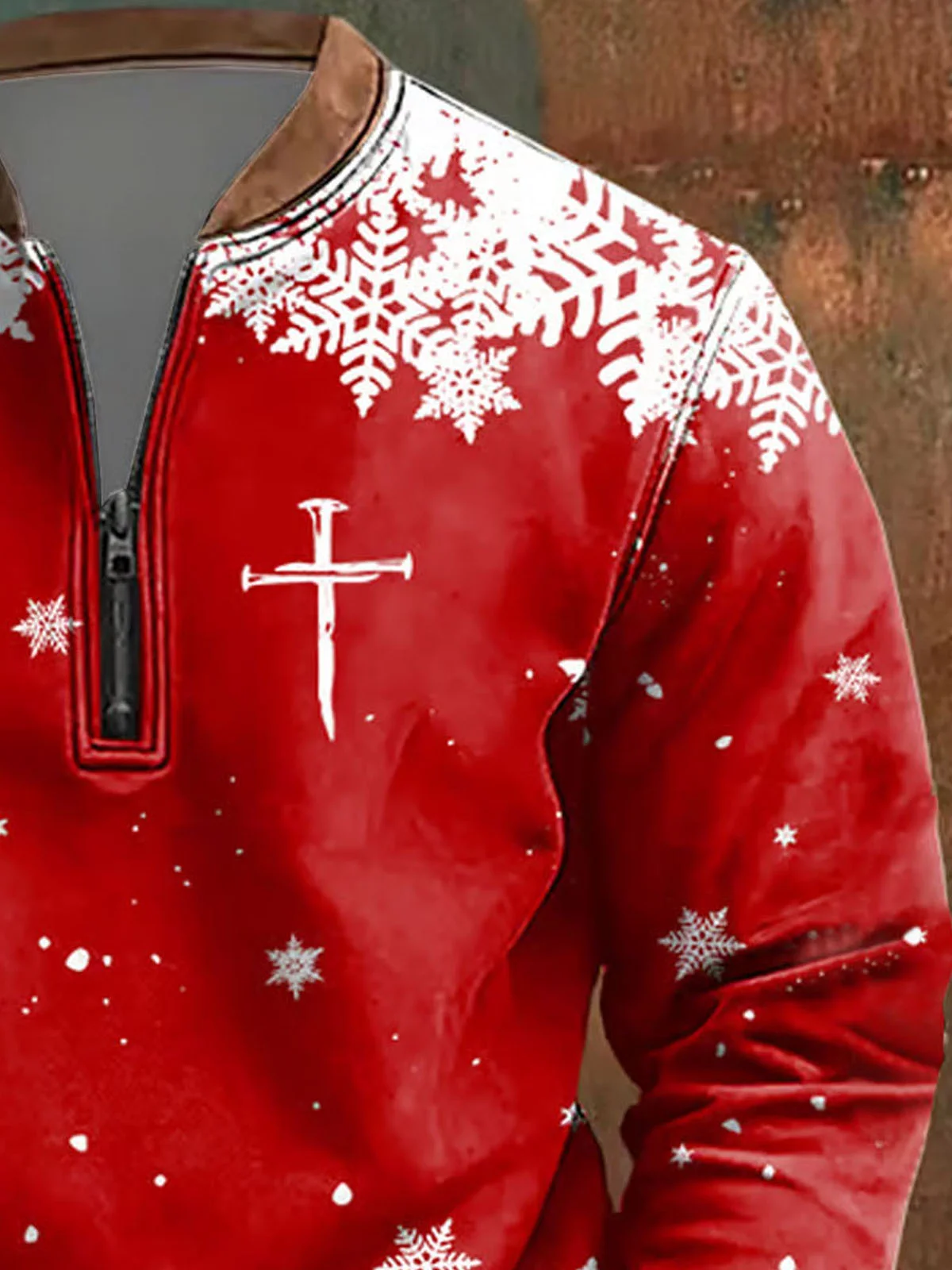 Royaura® Christmas Snowflake Gradient Cross Print Men's Zipper Sweatshirt Big & Tall