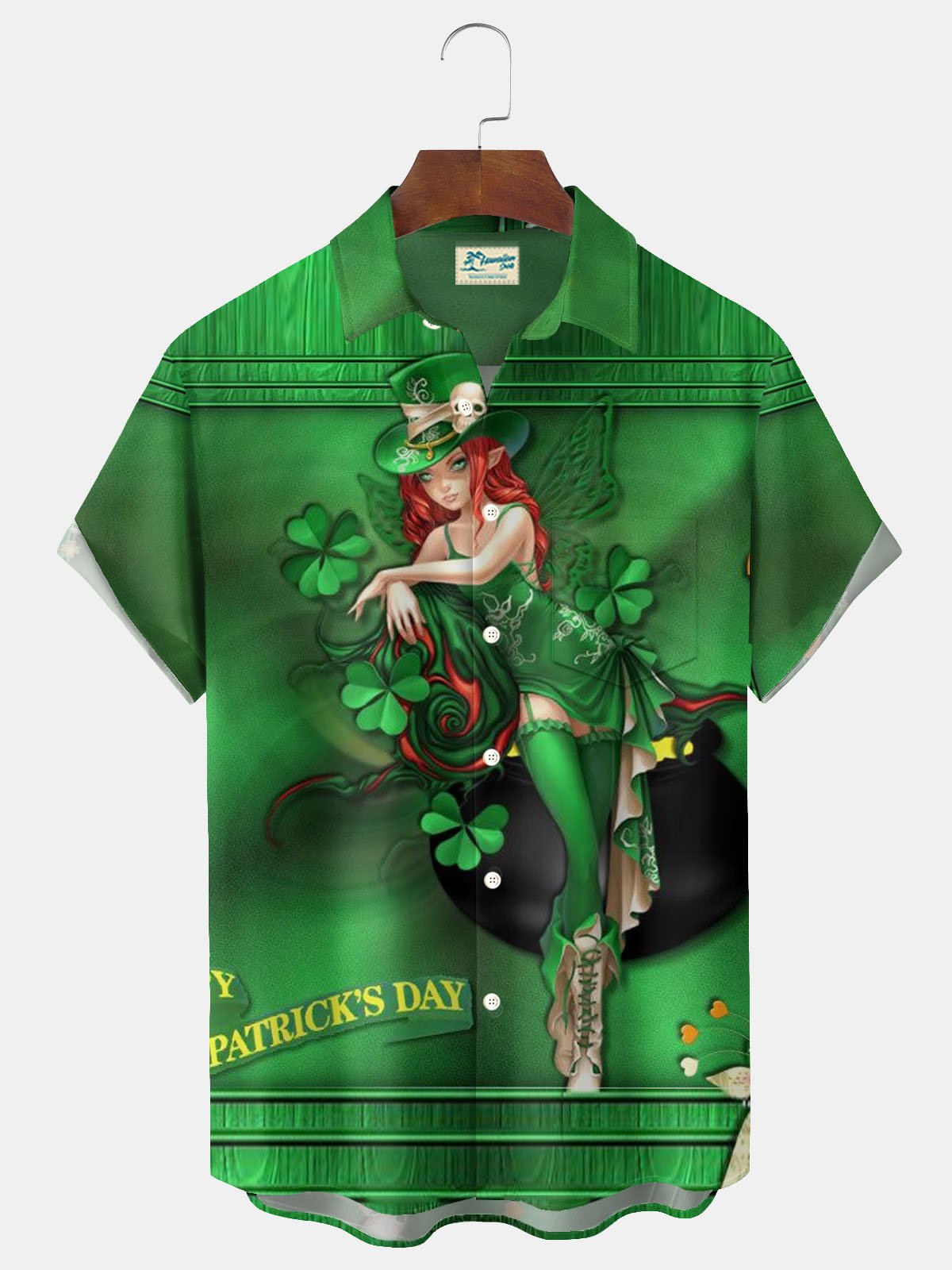 Royaura® St. Patrick's Day Art Print Men's Button Pocket Short Sleeve Shirt Big & Tall