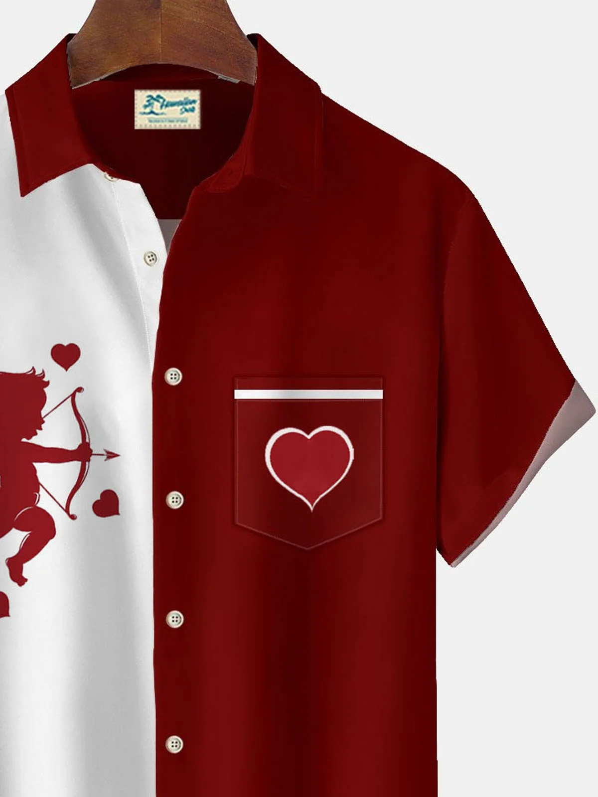 Royaura® Valentine's Day Cupid Heart Print Men's Button Pocket Short Sleeve Shirt Big & Tall