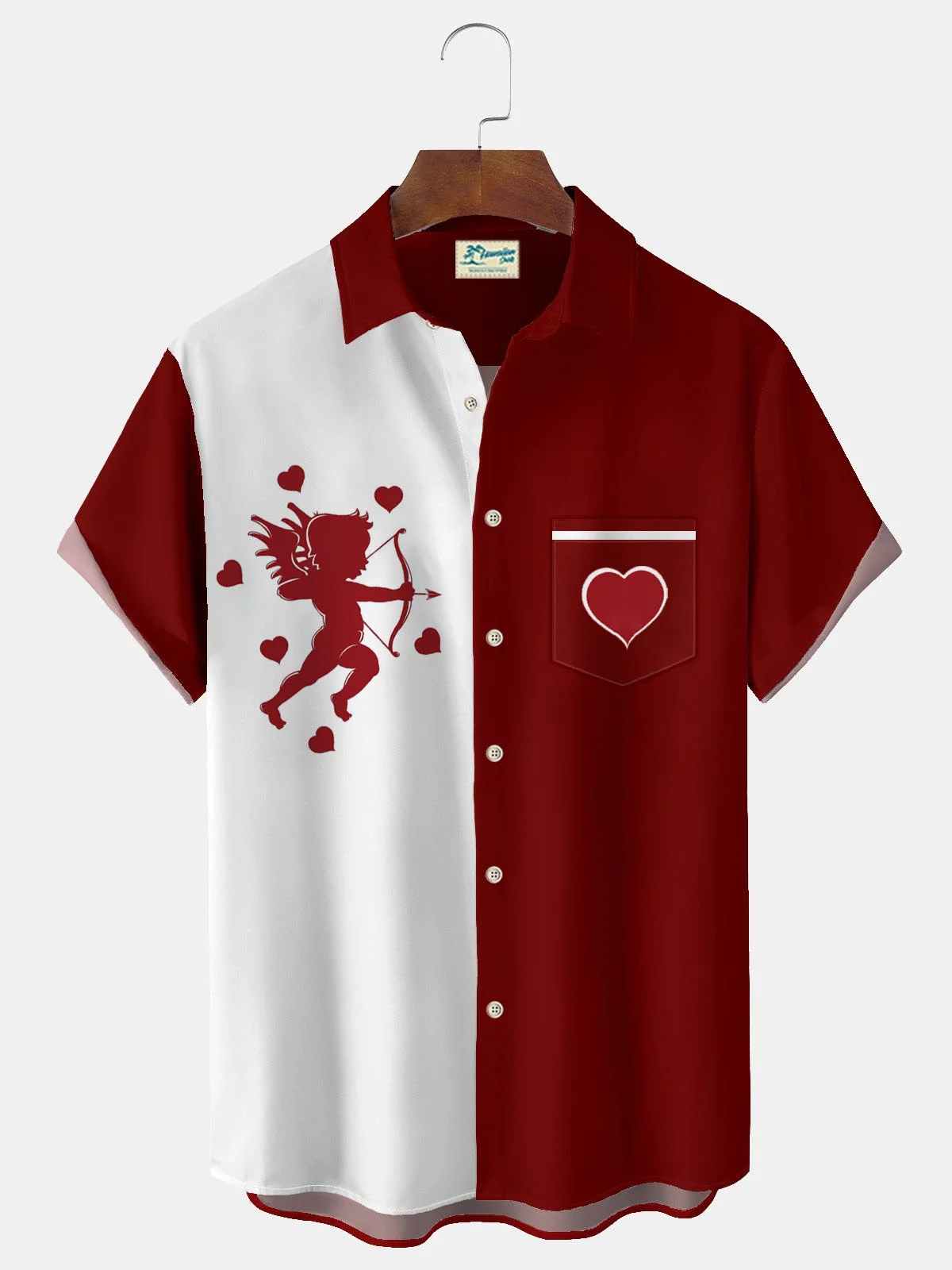 Royaura® Valentine's Day Cupid Heart Print Men's Button Pocket Short Sleeve Shirt Big & Tall