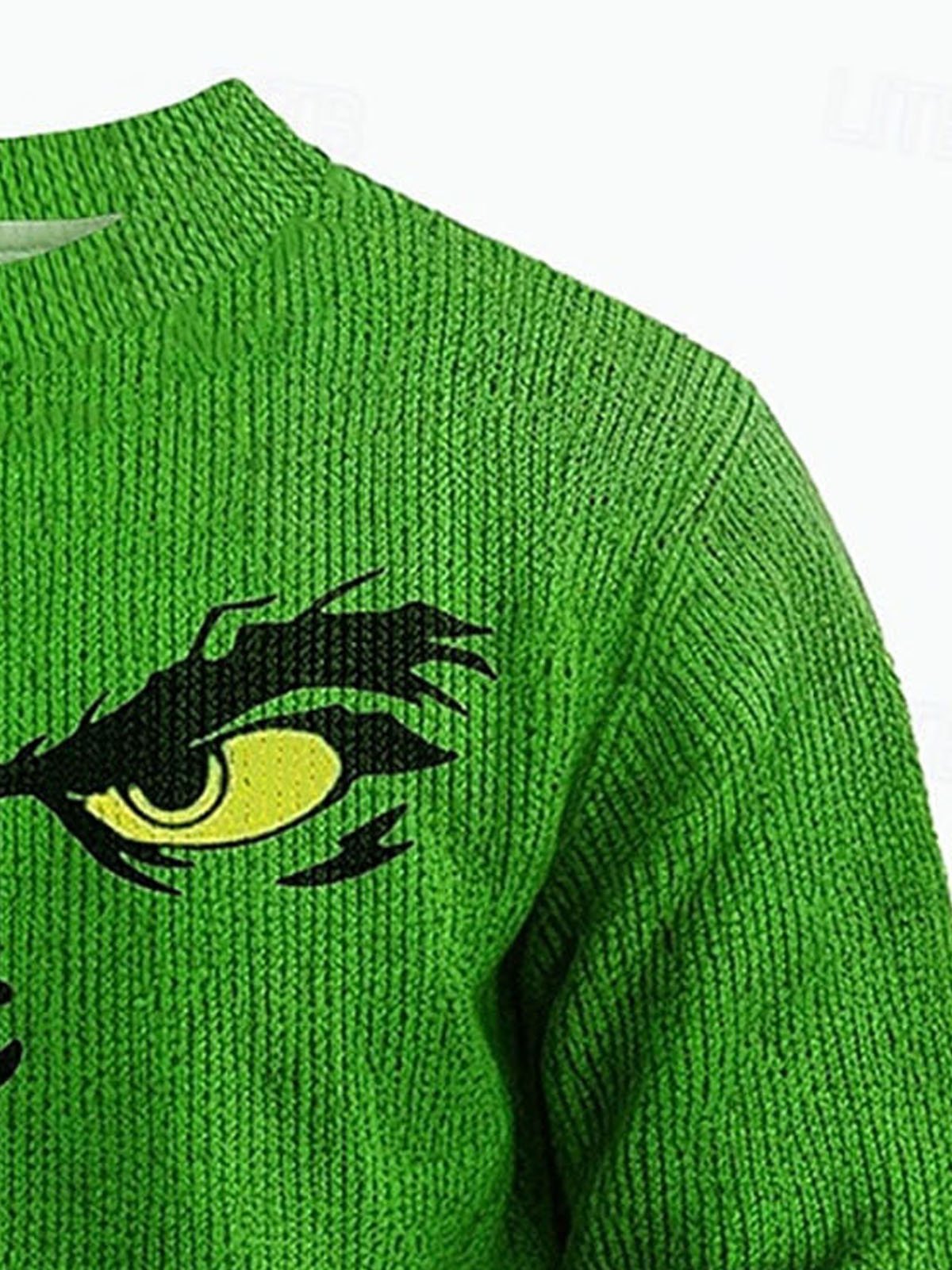 Royaura® Christmas Cartoon Green Monster Print Men's Round Neck Long Sleeve Sweatshirt Big & Tall