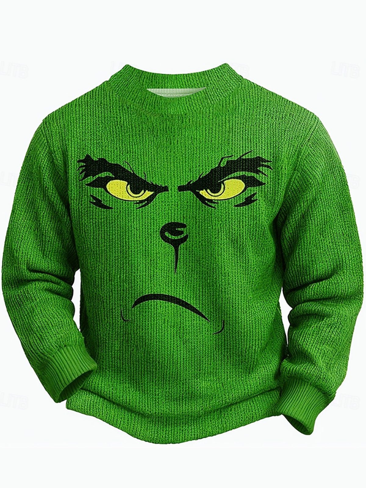 Royaura® Christmas Cartoon Green Monster Print Men's Round Neck Long Sleeve Sweatshirt Big & Tall