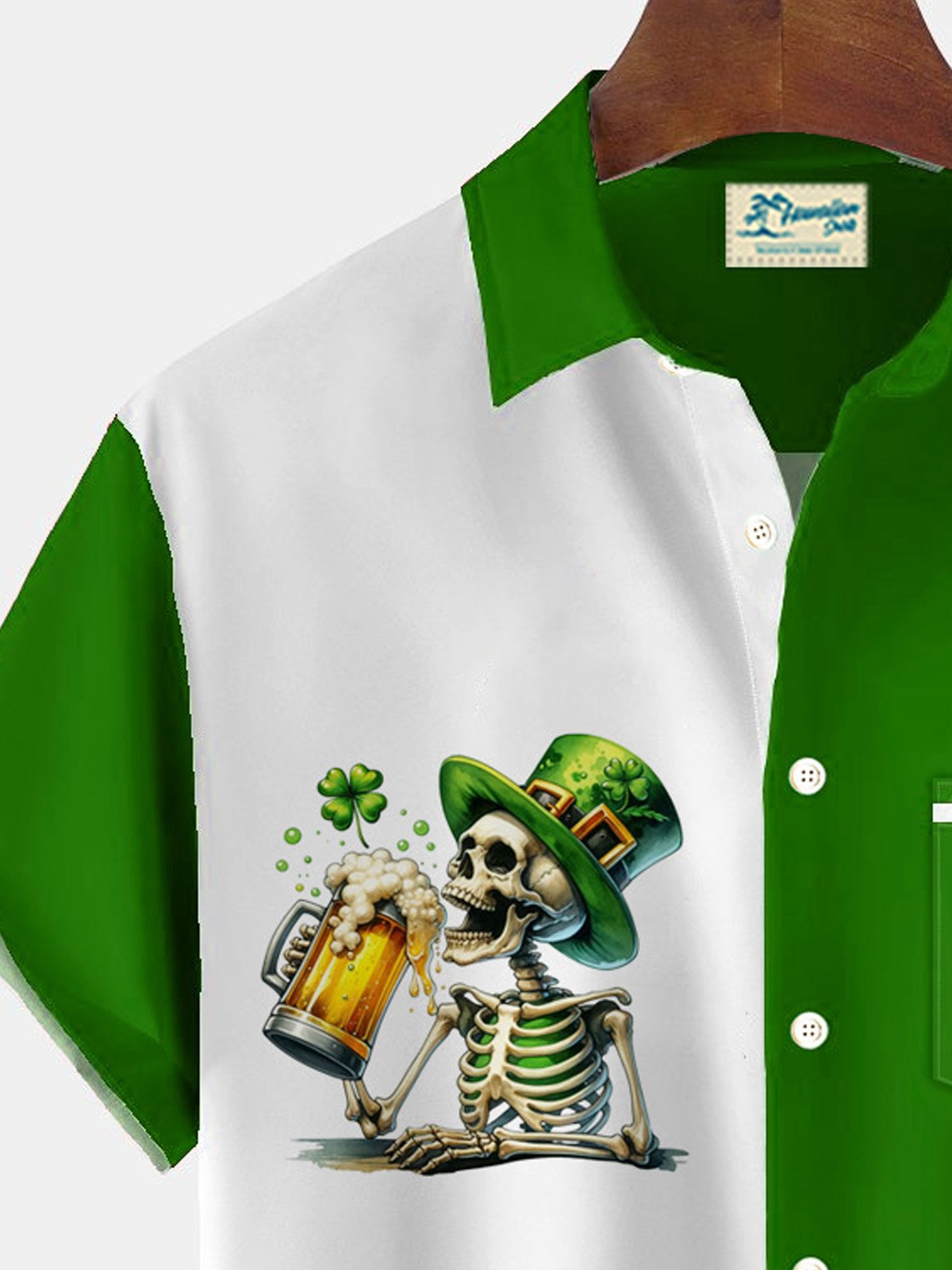 Royaura® St. Patrick's Day Skull Beer Print Men's Button Pocket Short Sleeve Shirt Big & Tall