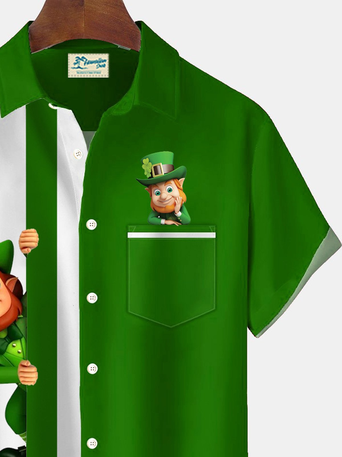 Royaura® St. Patrick's Day Cartoon Fun Print Men's Button Pocket Short Sleeve Shirt Big & Tall