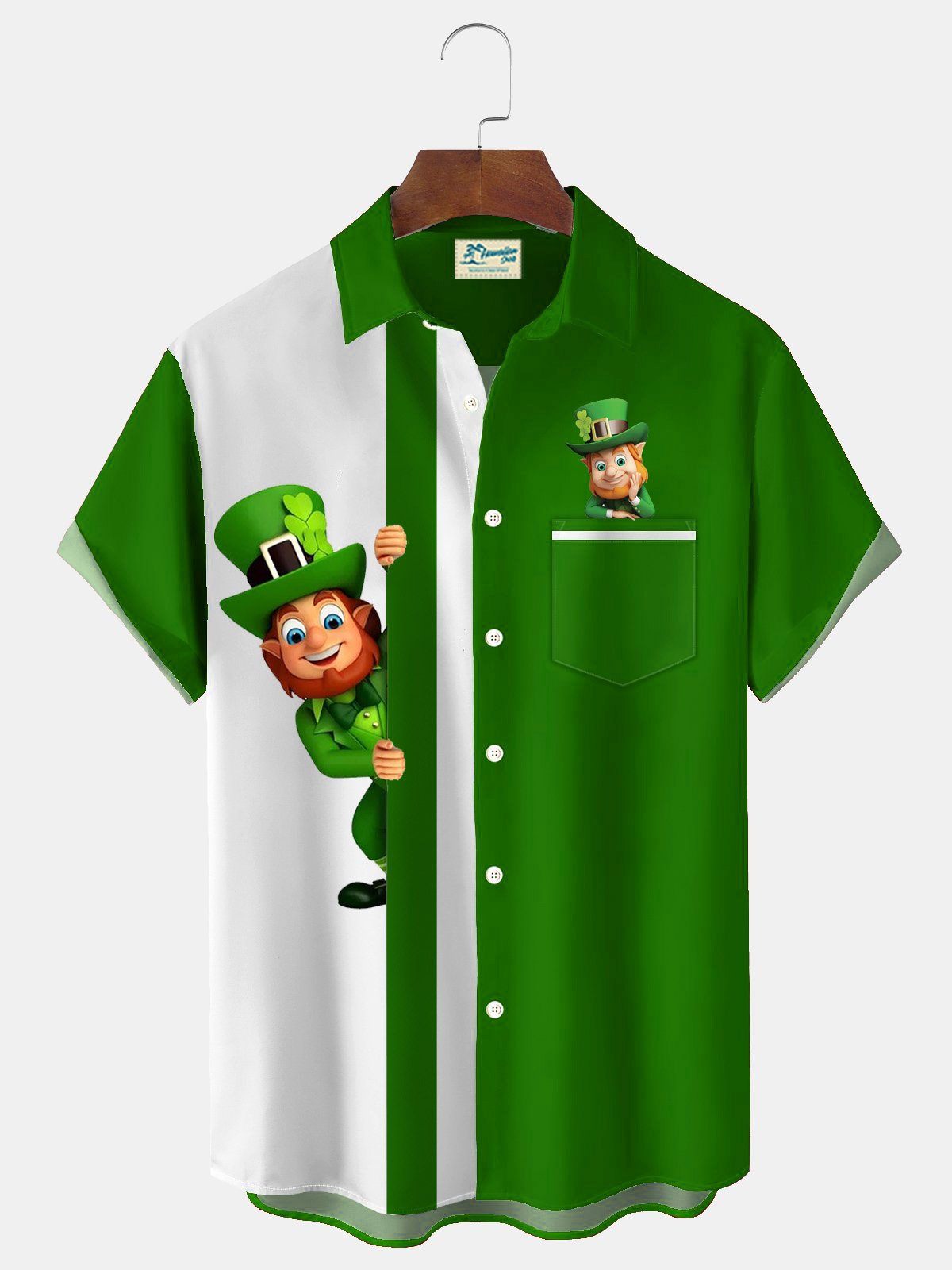 Royaura® St. Patrick's Day Cartoon Fun Print Men's Button Pocket Short Sleeve Shirt Big & Tall