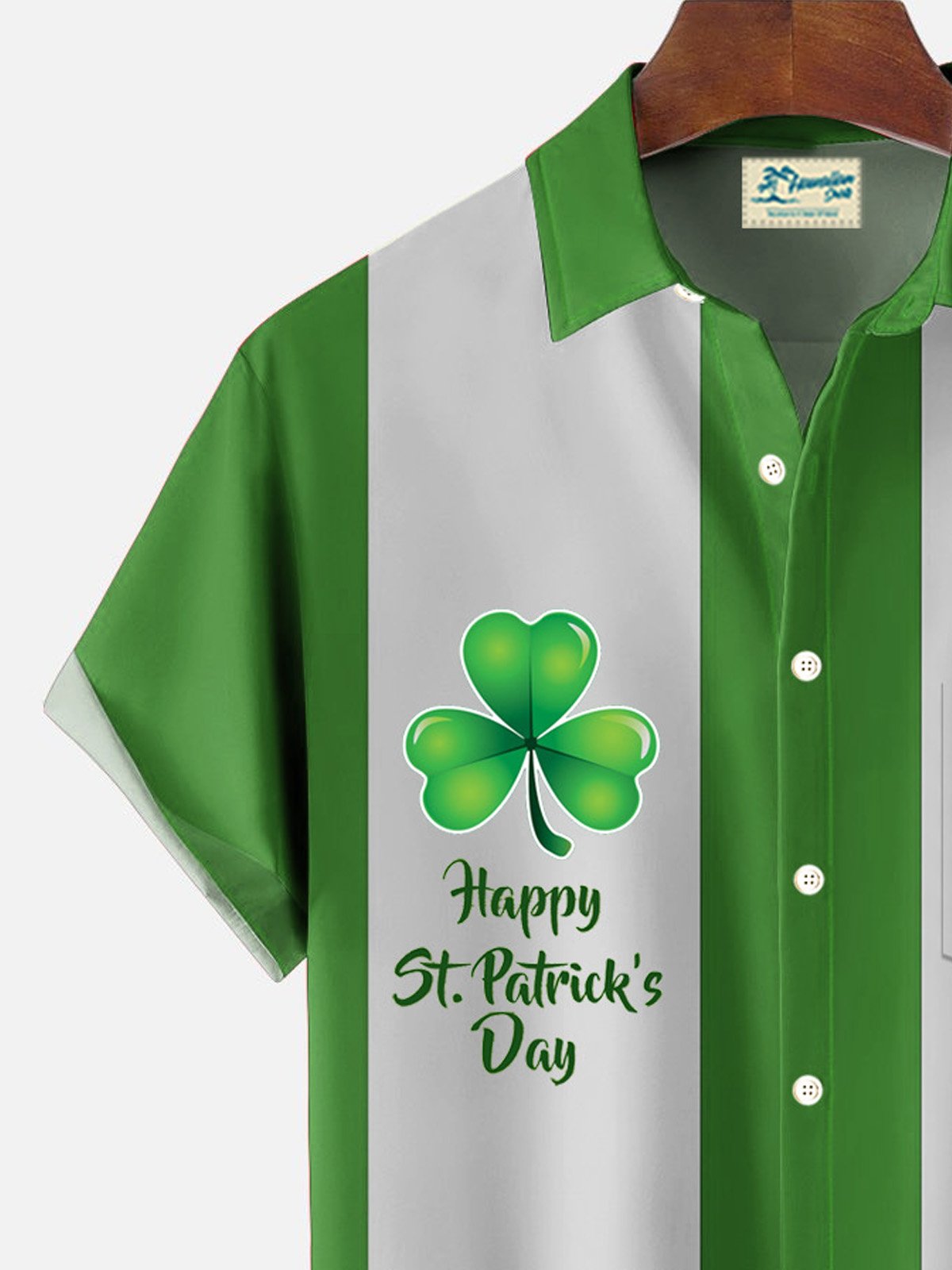 Royaura® St. Patrick's Day Shamrock Print Men's Button Pocket Short Sleeve Shirt Big & Tall