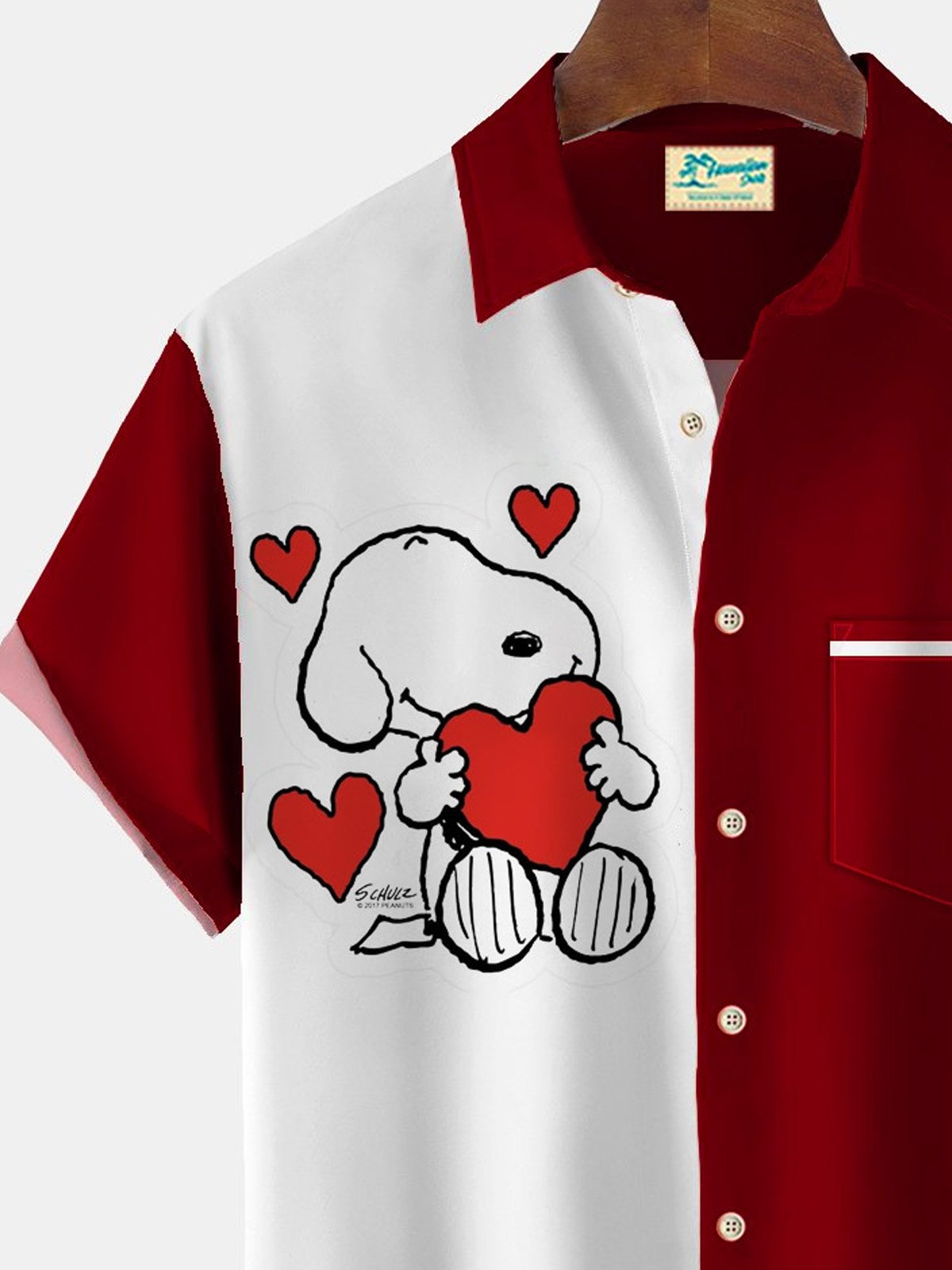 Royaura® Valentine's Day Cartoon Fun Print Love Heart Print Men's Button Pocket Short Sleeve Shirt Big & Tall