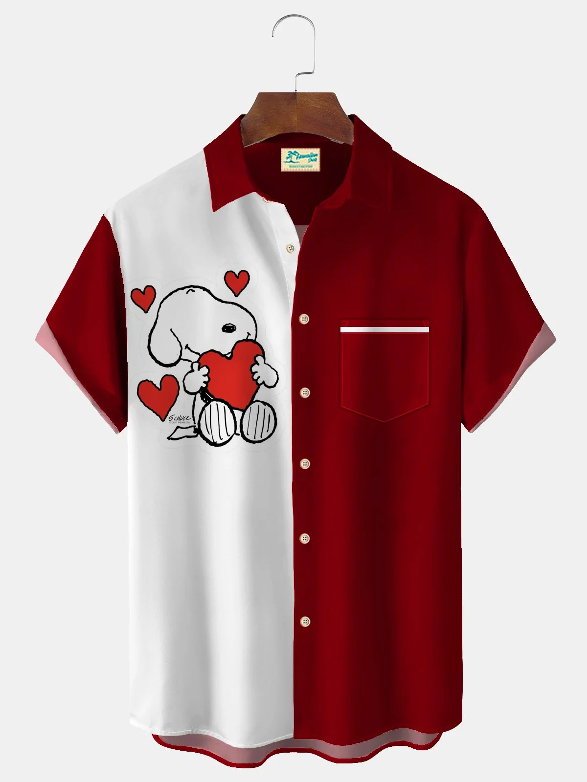 Royaura® Valentine's Day Cartoon Fun Print Love Heart Print Men's Button Pocket Short Sleeve Shirt Big & Tall